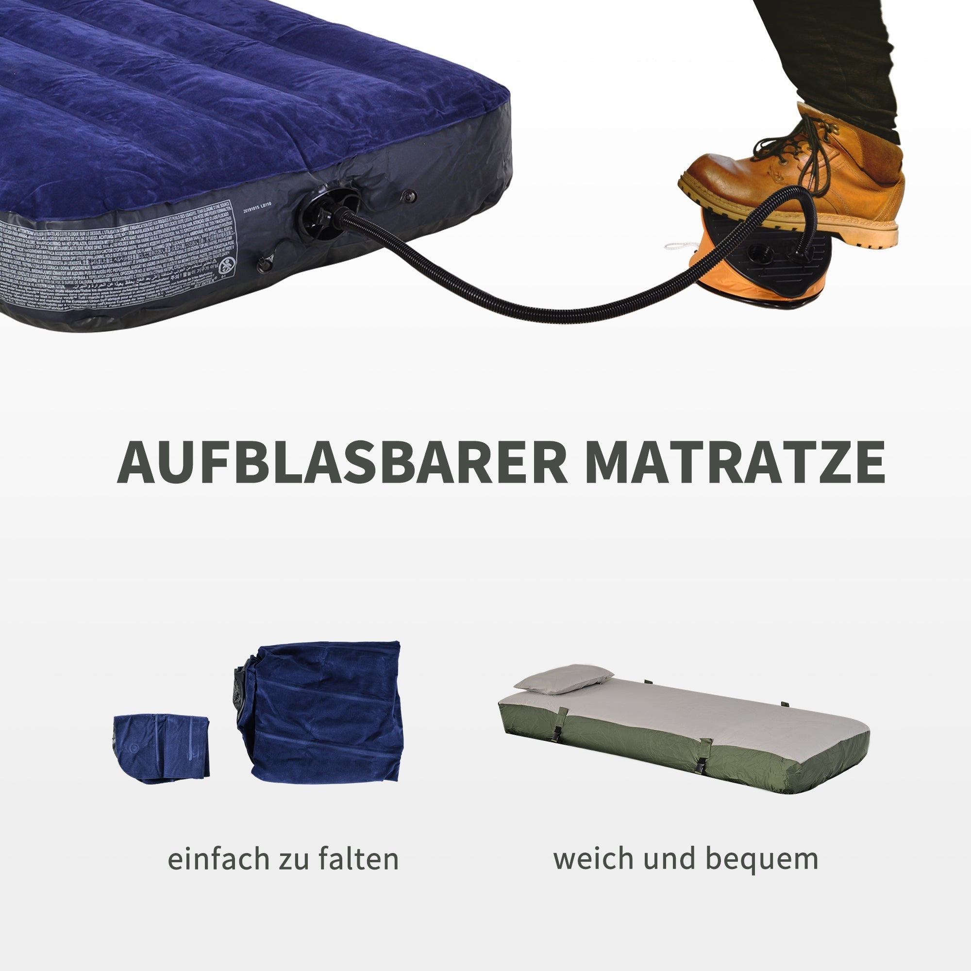 4-in-1 Camping Bed Set Tent Sleeping Bag Mattress Foldable, Dark Green