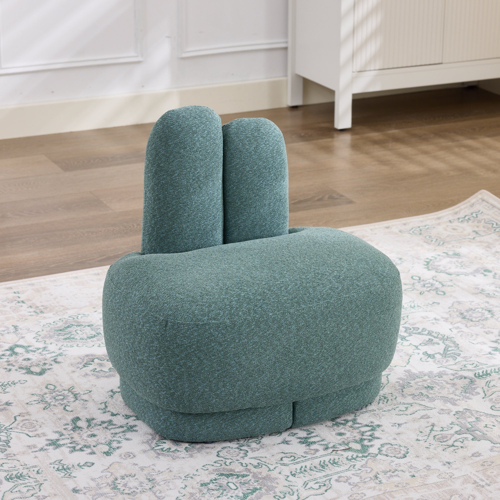 Bunny-Ear Ottoman Fixed Padded No Storage - Fabric