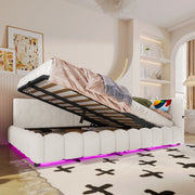 Daybed Sofa Bed 140x200cm Hydraulic Storage LED USB/Type-C Fleece Imitation White