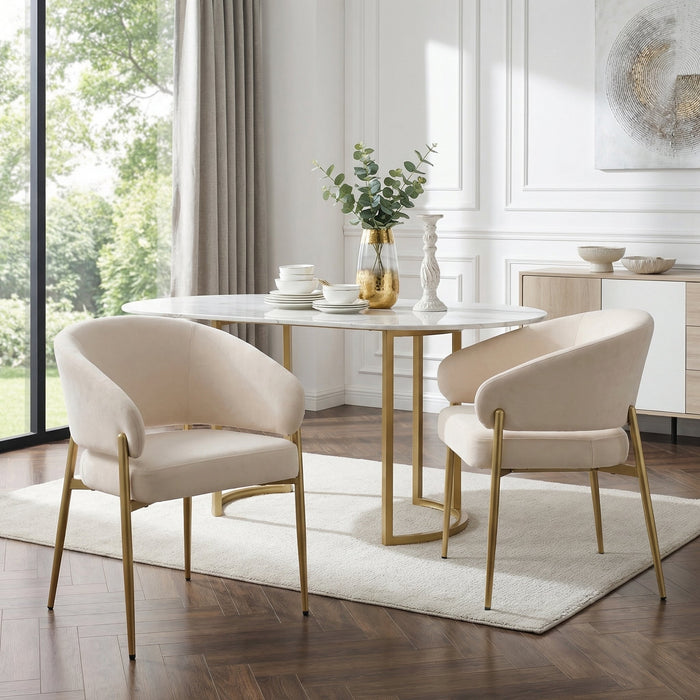 Set of 2 Dining Chairs, Comfortable and Breathable Modern Style, Beige and Champagne Gold Velvet Fabric