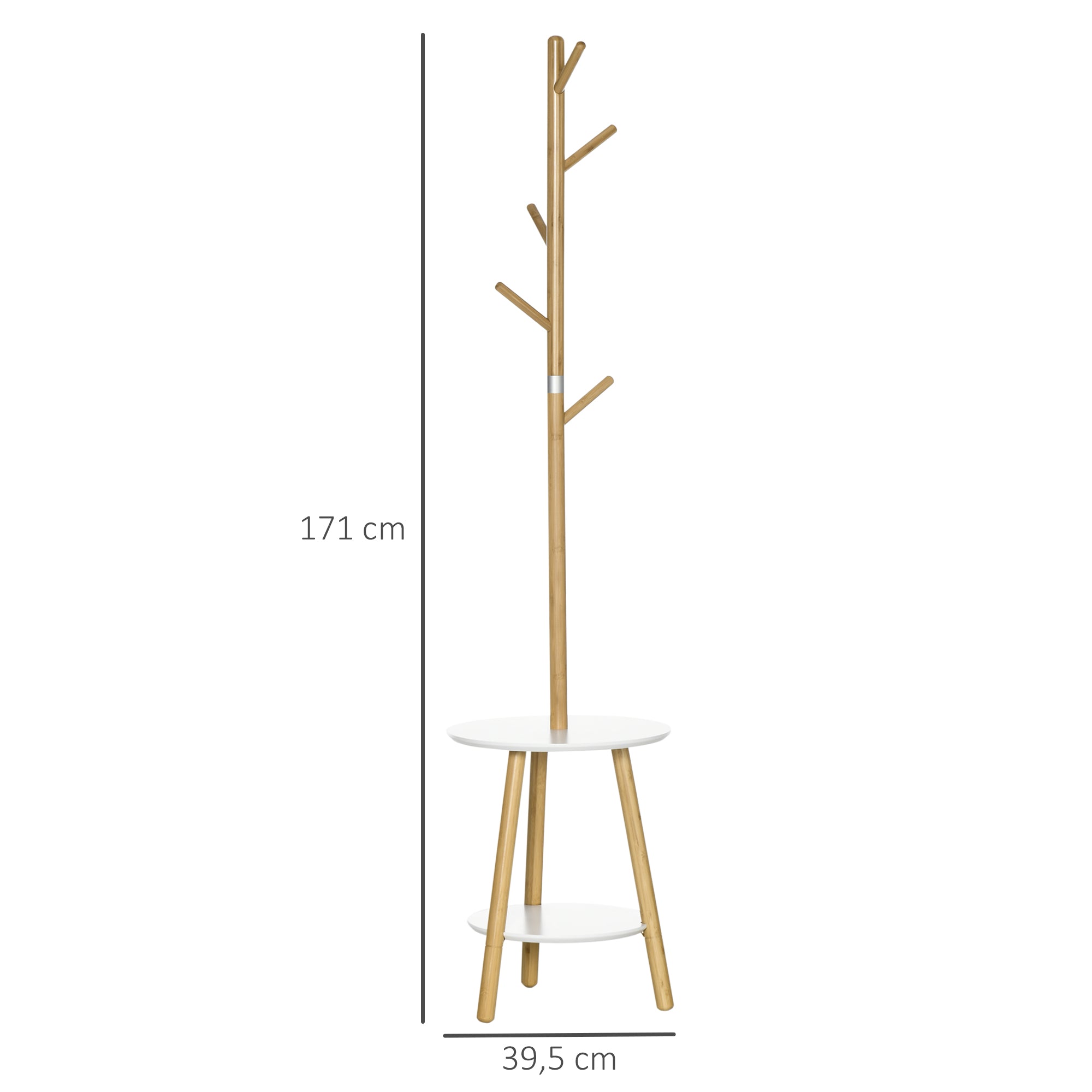 Garderobenständer, 5 Haken, Beistelltisch, 171cm, Naturweiß