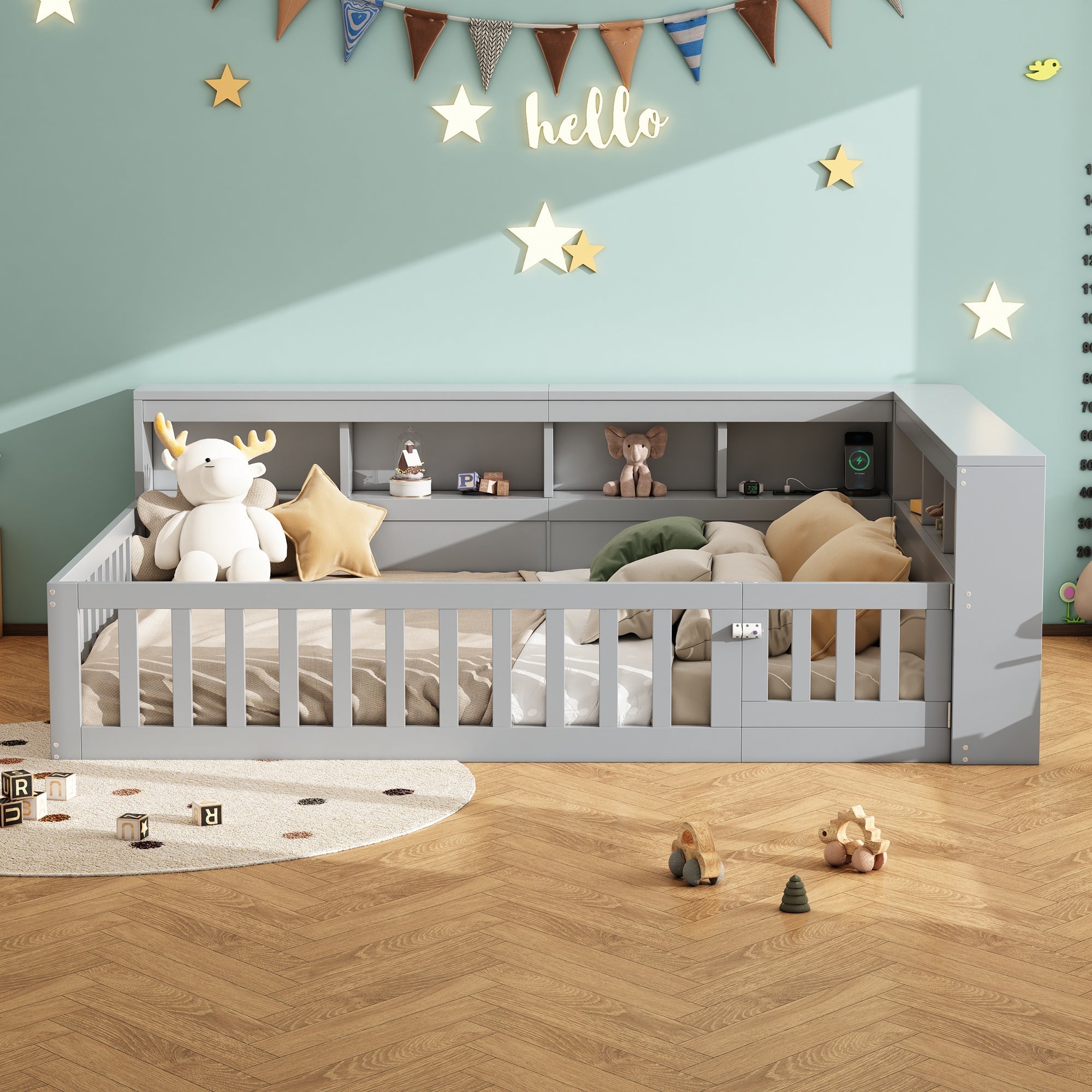 Daybed with Storage and USB Charging Port, 140x200cm, Grey Chipboard