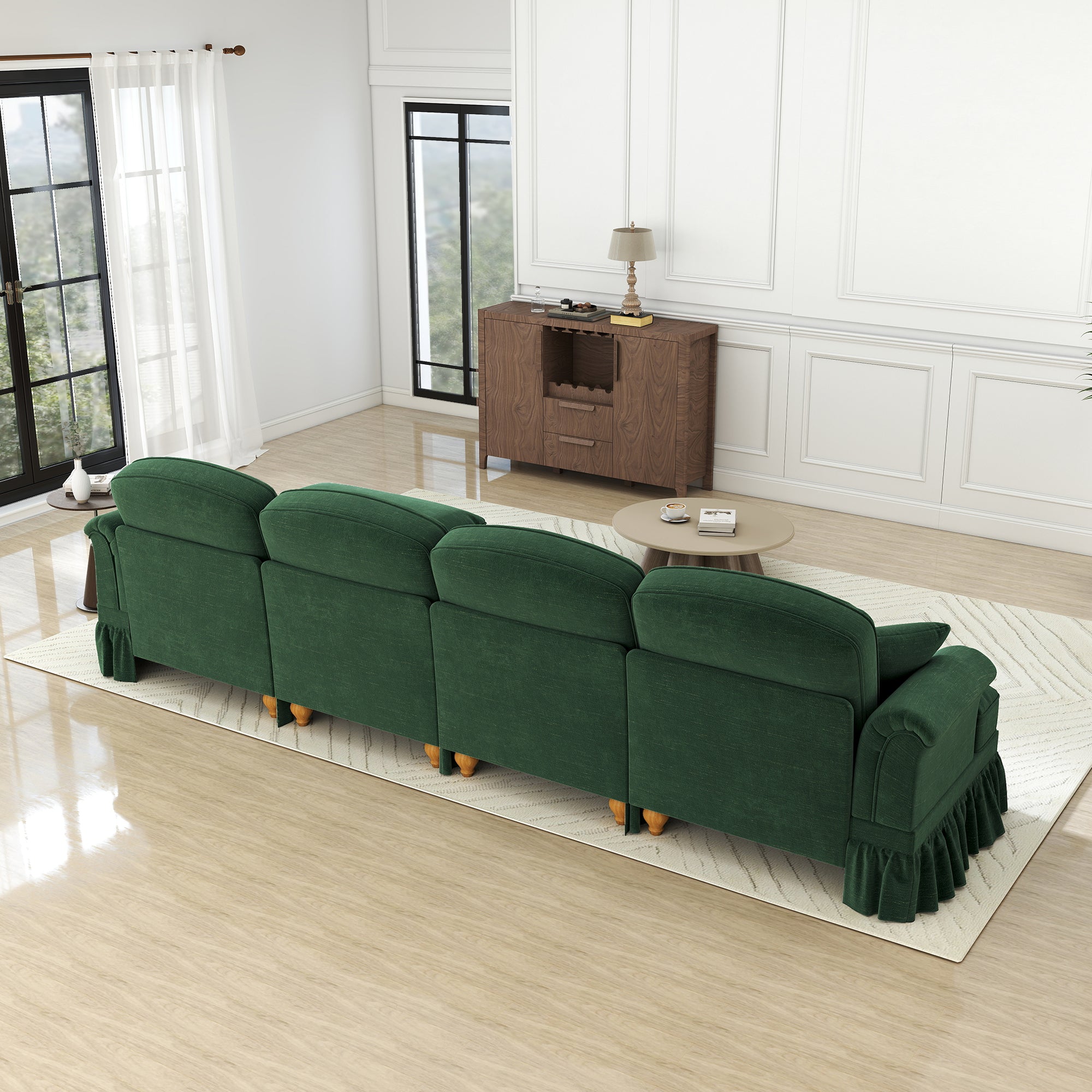 Classic Modular L-Shaped 4-Seater Sofa w/ Movable Ottoman Deep Seat, Chenille Green