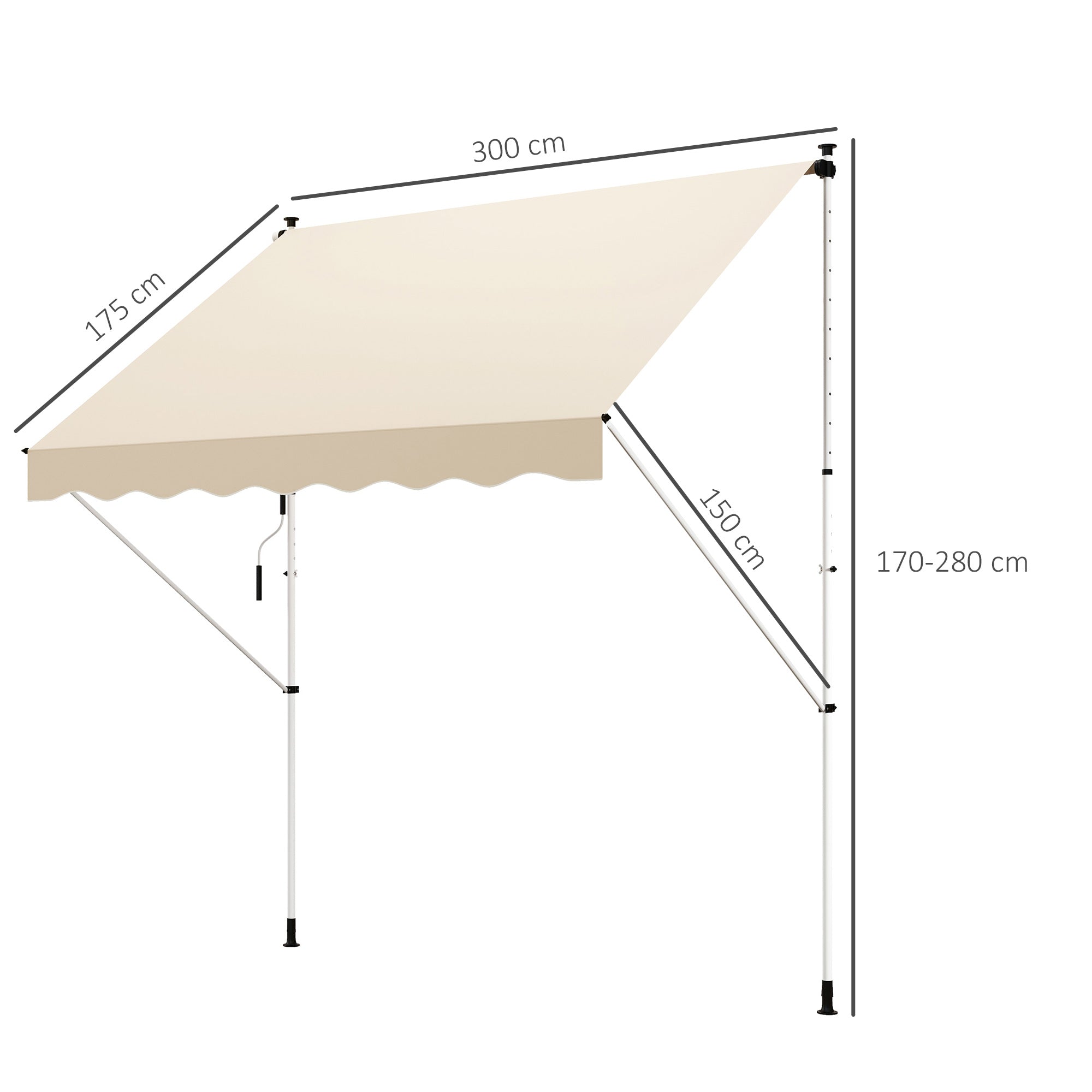 Folding Arm Awning, 300x150cm Height Adjustable Sunshade with Hand Crank, Aluminum Beige