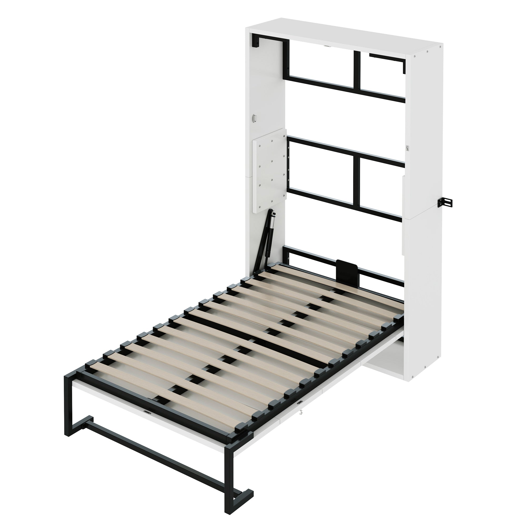Murphy Wall Bed with Folding Metal Frame and Lockable Mounting, 90x200cm, Metal and Wood