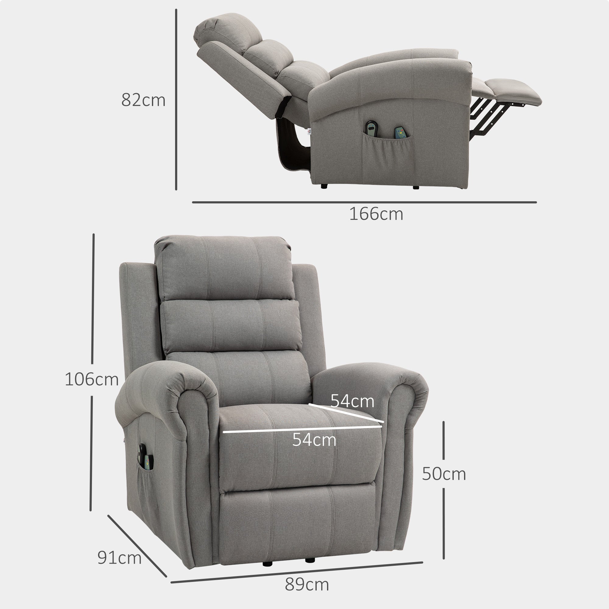 Electric TV Recliner Lift & Recline, Heat, Massage Chair Pocket Springs