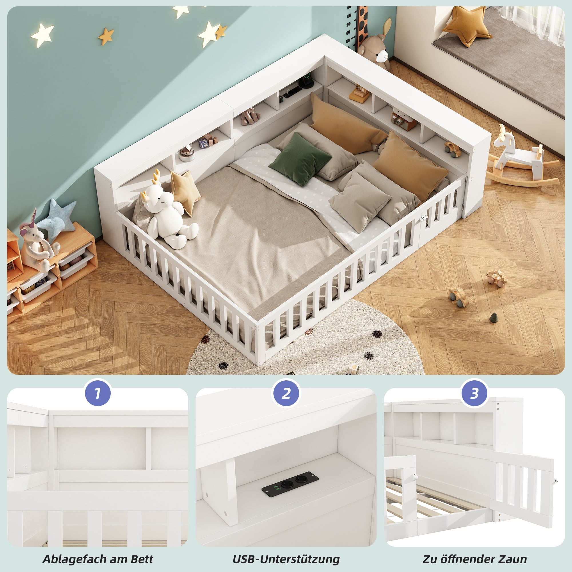 Daybed Sofa Bed 140x190cm Storage USB Port White
