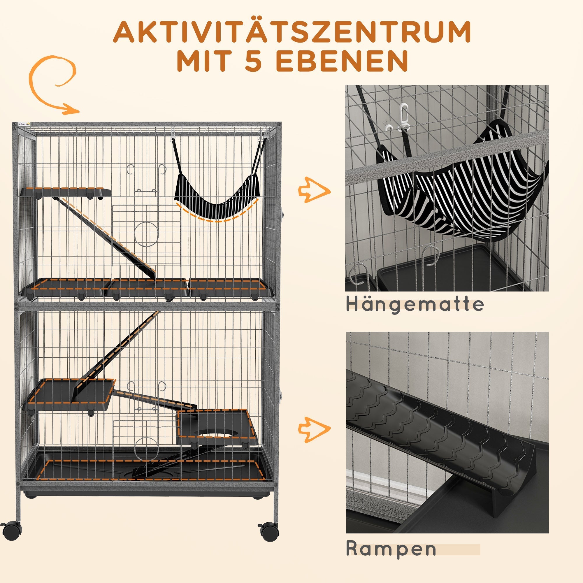 Rodent Cage, Multifunctional 4 Platforms 3 Ramps 4 Doors, Steel Grey Silver Black