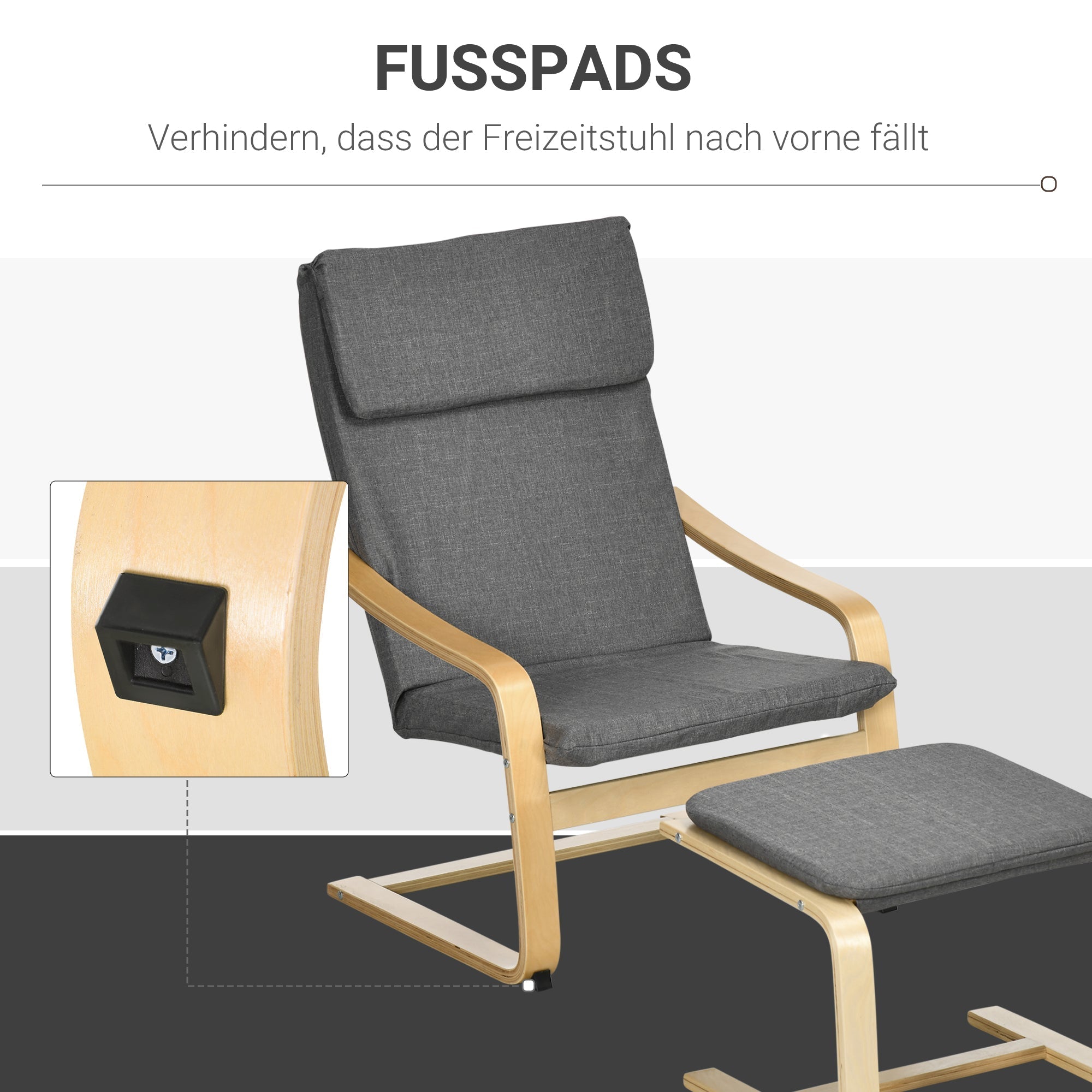 Entspannender Sessel mit Fußhocker, Ohrensessel, Graues Leinen