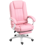 Office Chair Reclining Footrest Casters Adjustable Faux Leather Pink