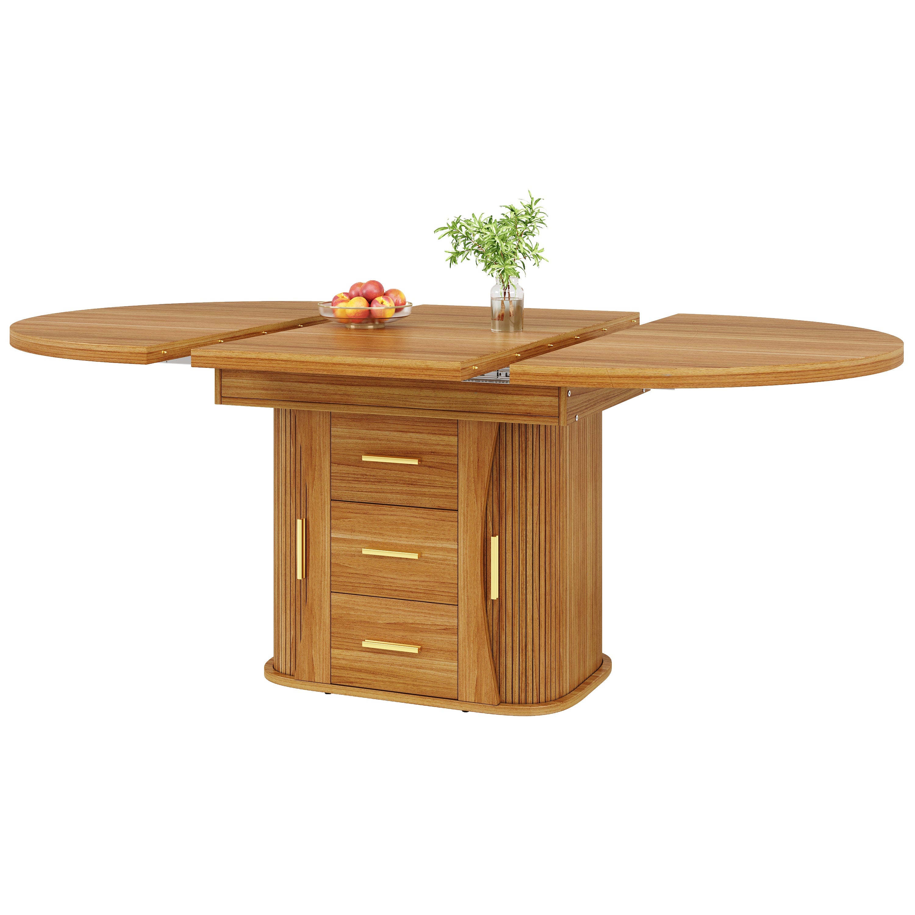 Round Dining Table to Oval with Three-Tier Storage, 118-158 cm, Walnut