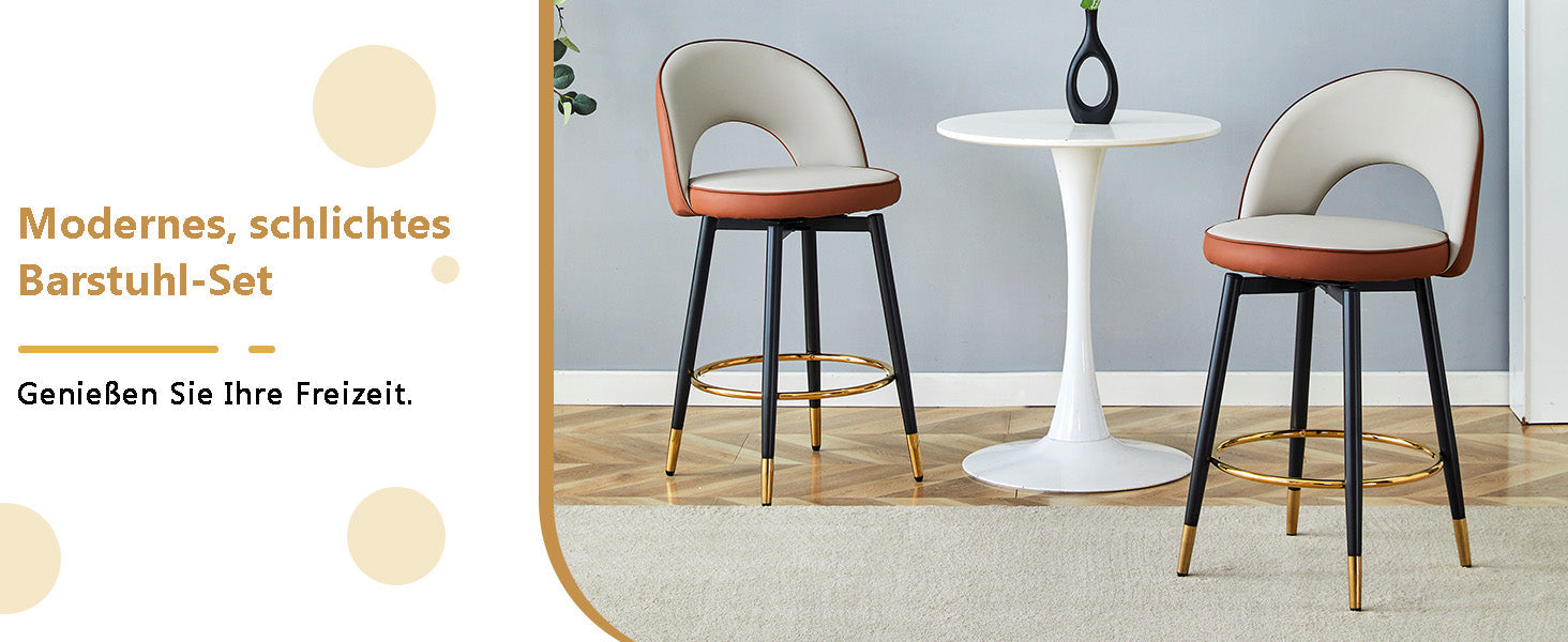 Bar Stool 360° Swivel Padded Set of 2 - PU Light Grey/Brown