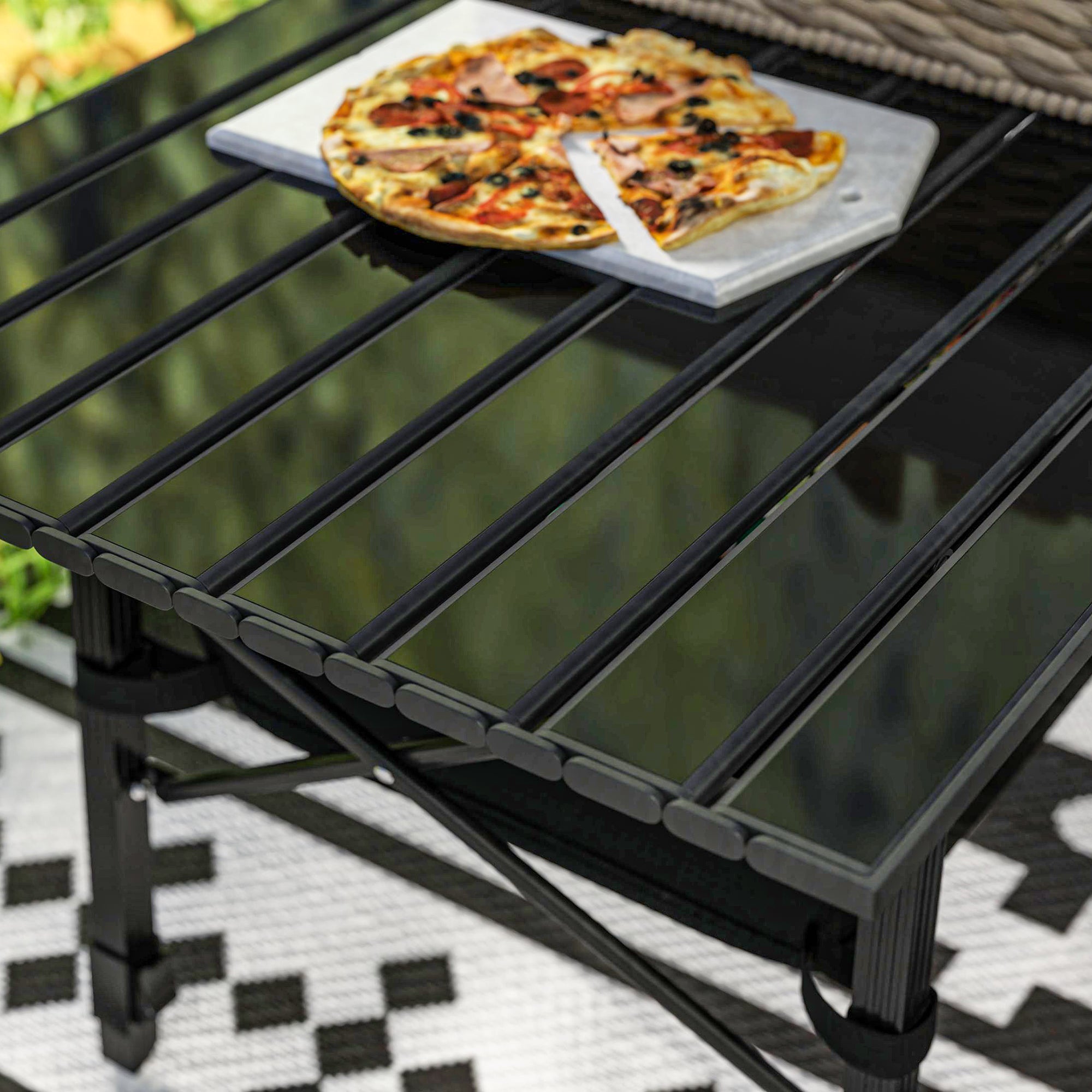 Camping Table, Foldable Adjustable Storage Basket Aluminum Black