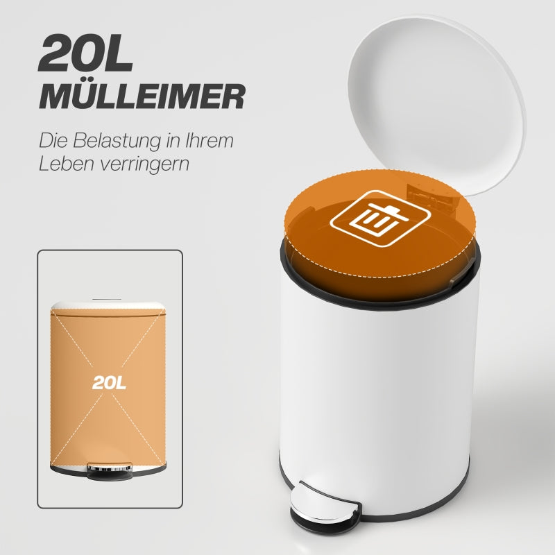 Mülleimer, 20L Tretmülleimer mit Deckel, Metall