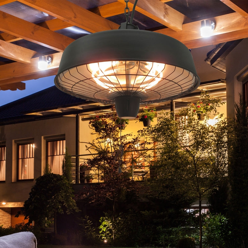 Adjustable Power Electric Patio Heater 1000/2500W Infrared Halogen Ceiling Mount - Black