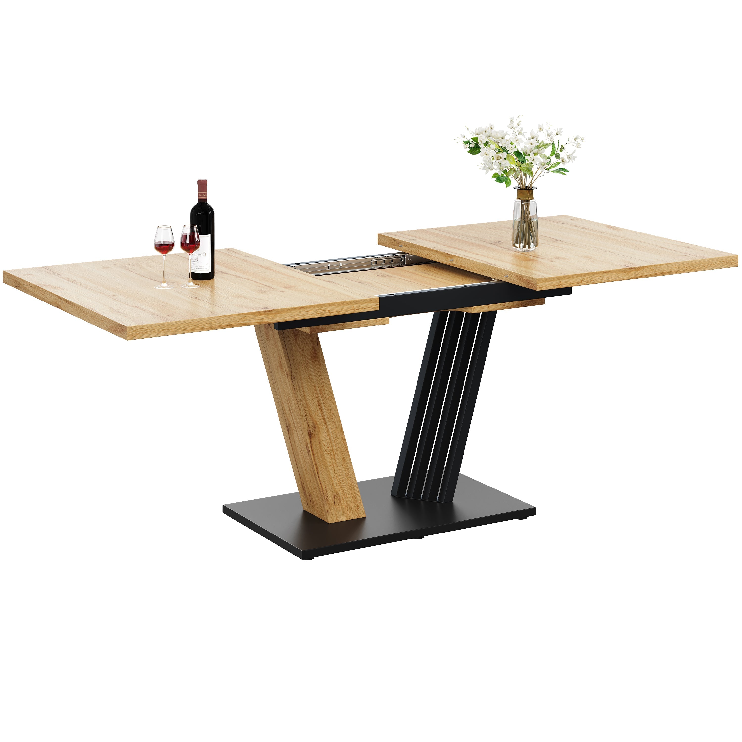 5-Piece Dining Set with Extendable Table and 4 Chairs, Grey Velvet