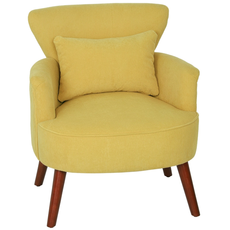 Modern Armchair Upholstered Lumbar Cushion Rubberwood Legs - Yellow