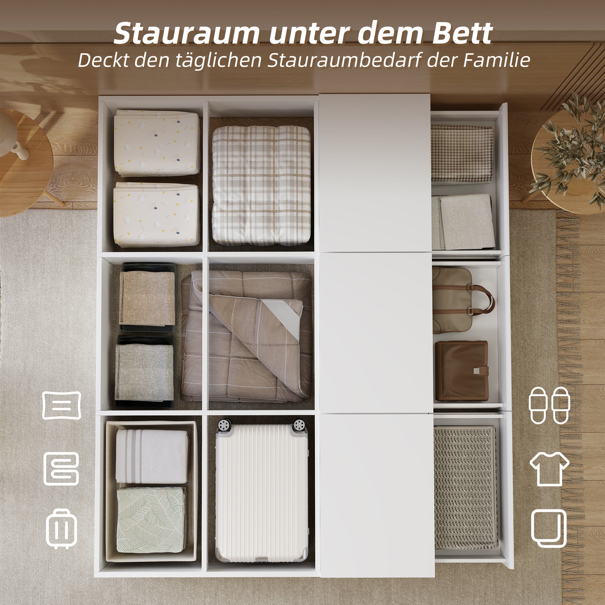 Solid Wood Storage Bed 140x200cm Pallet Drawers - White