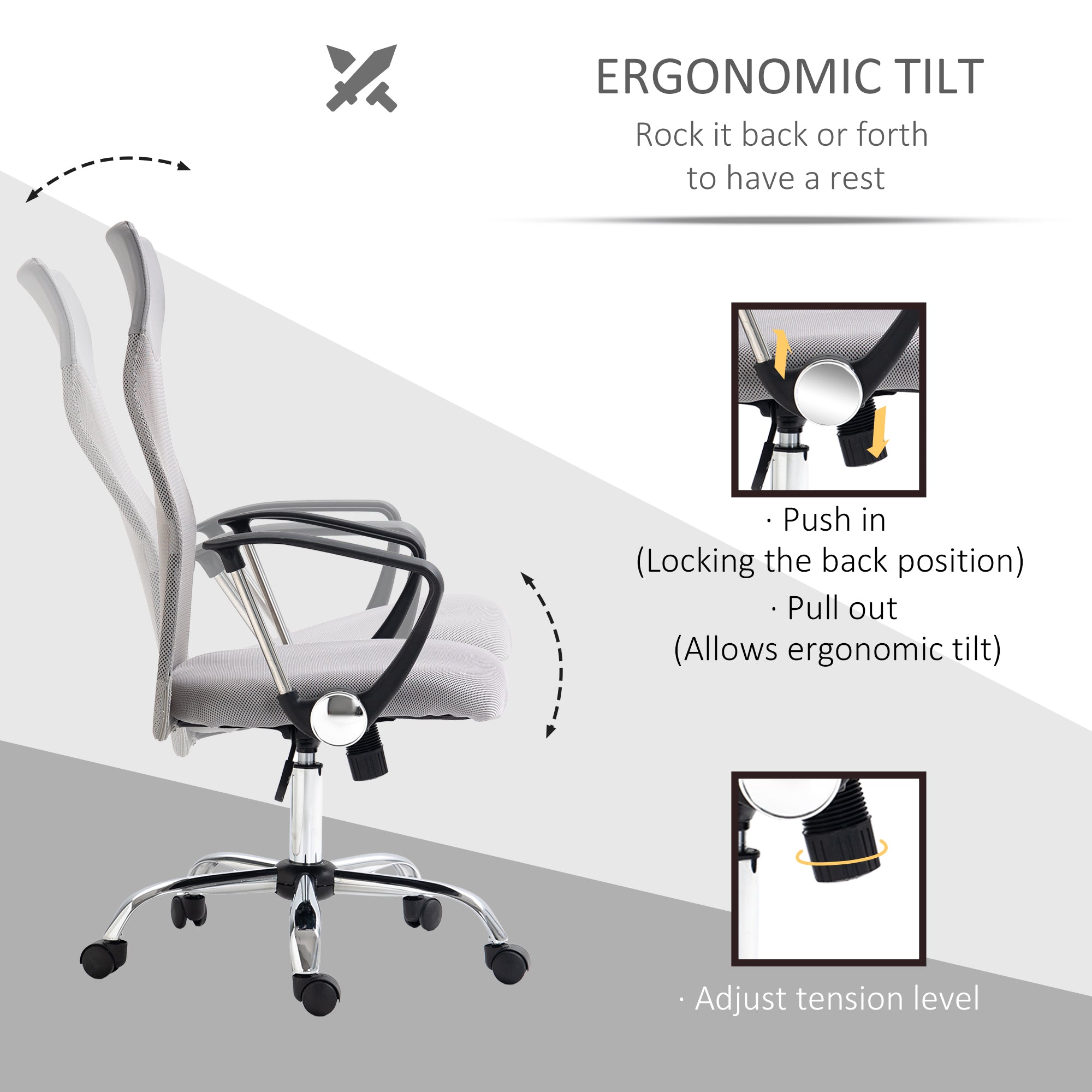 Ergonomic Office Chair Adjustable Height Tilt Mesh Light Grey