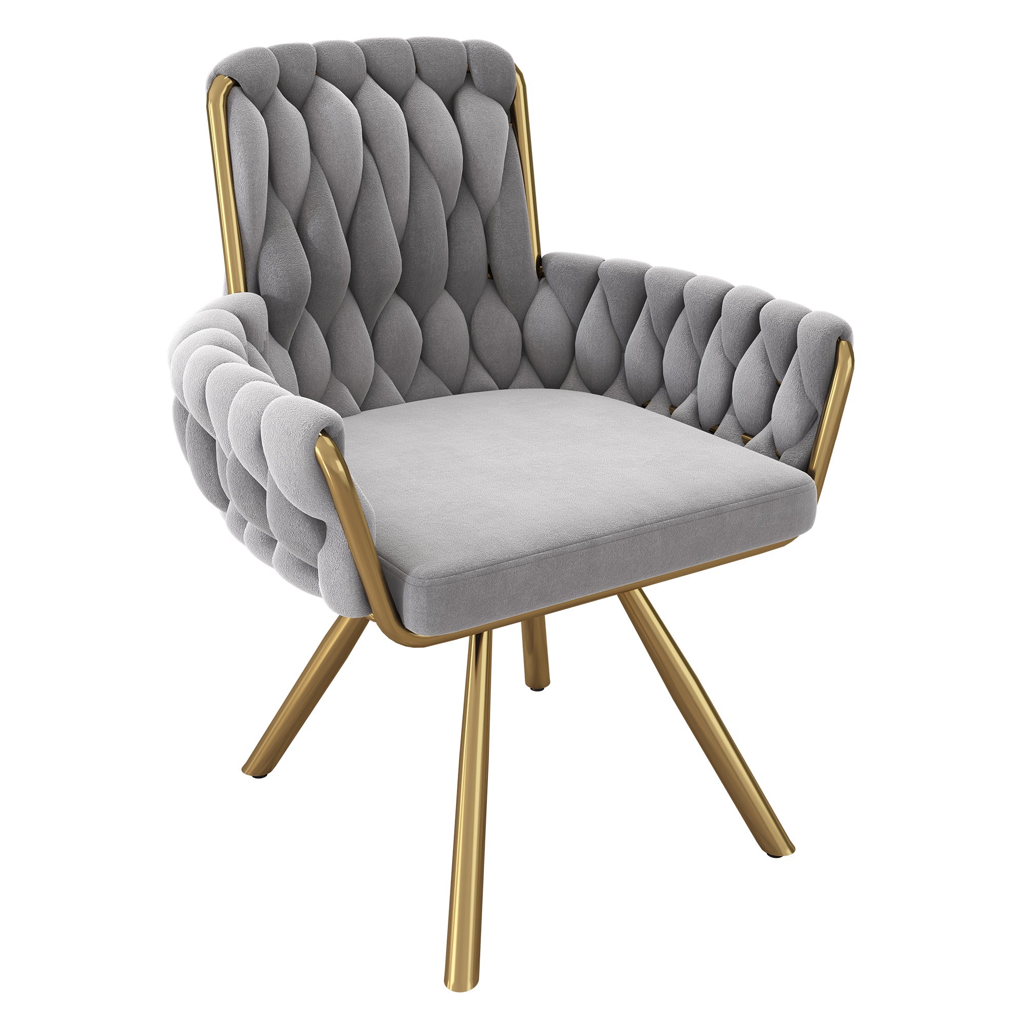 Velvet Dining Chair Set of 4, Luxury Swivel Armchair with Metal Legs, Grey Velvet