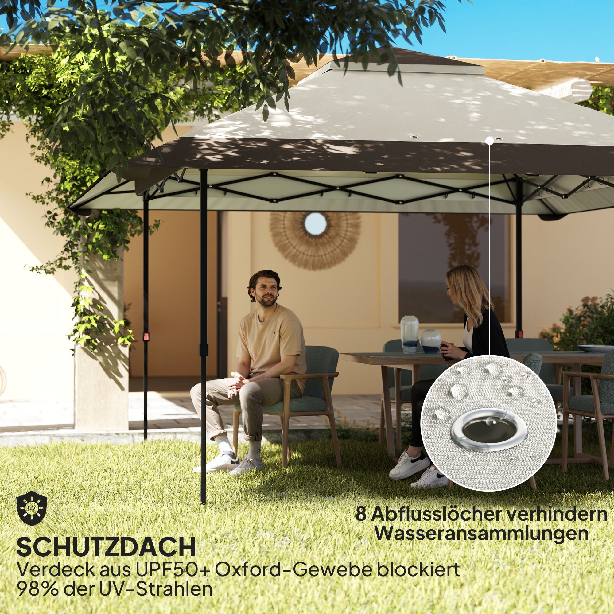4x4m Pop-Up Pavilion, Height Adjustable, UV 50+ Mesh Walls, Beige