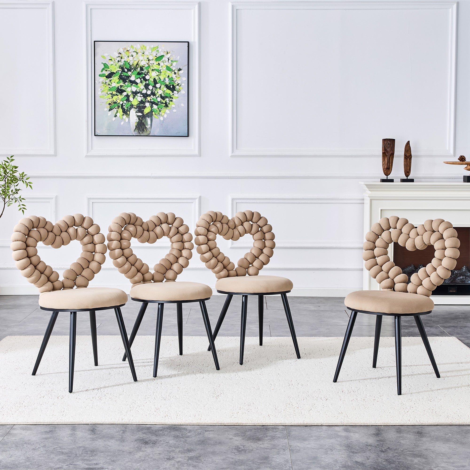 Dining Chairs Set of 2 Cutout Back Metal Legs - Camel Velvet