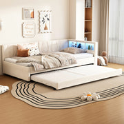 Daybed Sofa Bed 90x200cm Pull-out Bed Storage LED USB/Type-C - Linen Beige