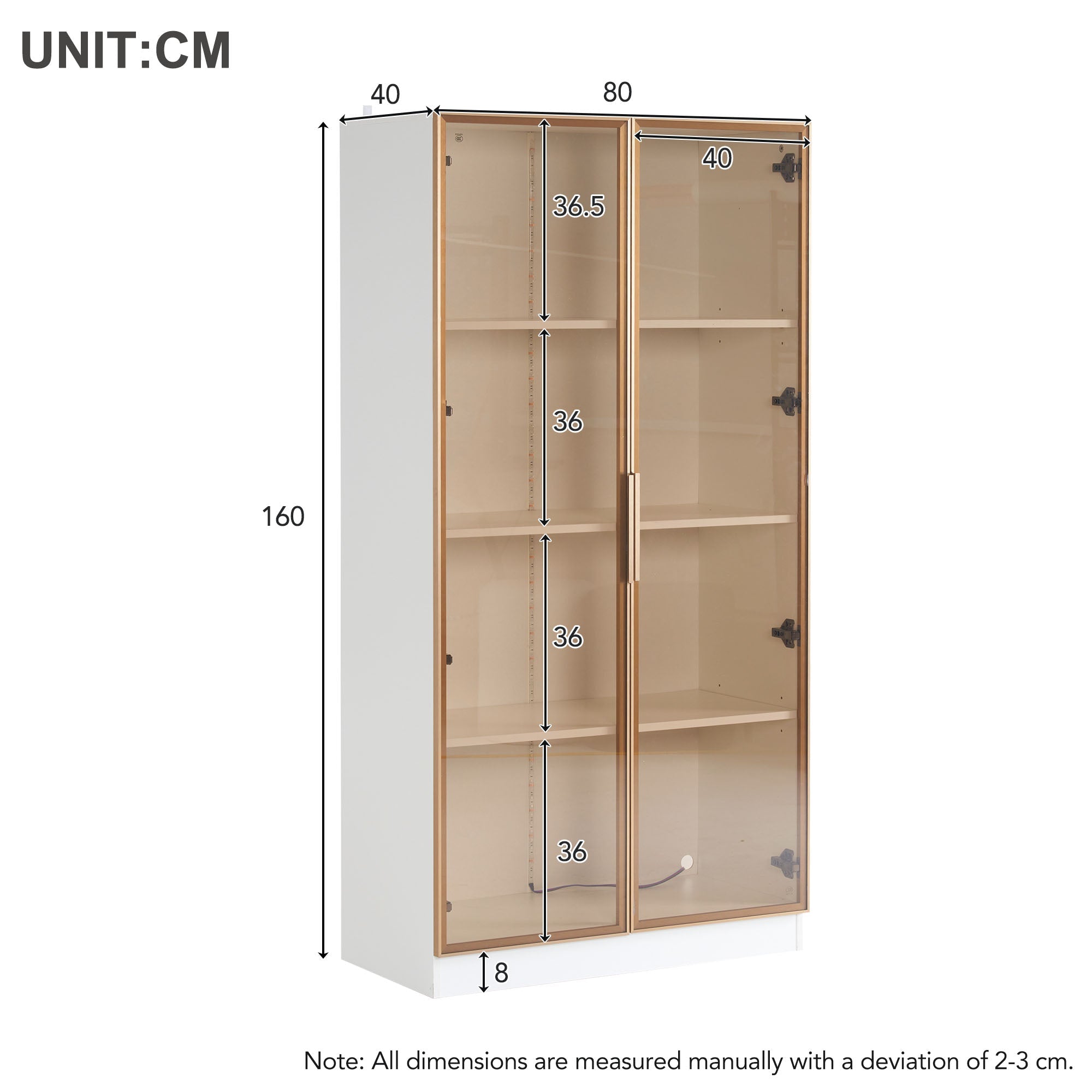 Modern Living Room Set: Two Glass Display Cabinets with LED Lighting, Adjustable Shelves, White Platinum Finish