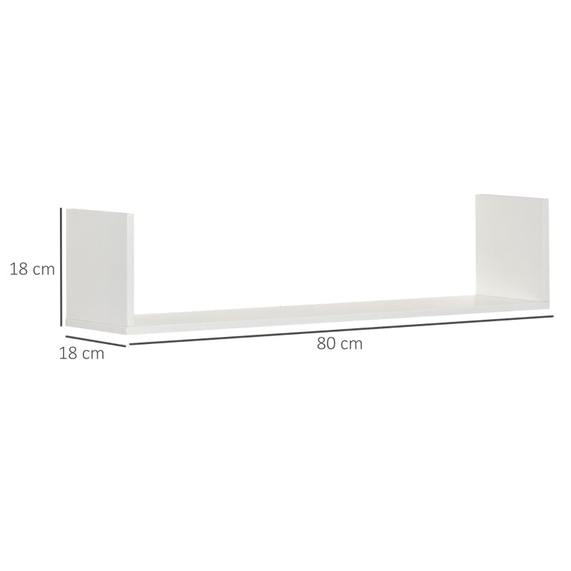 Set of 3 U-Shaped Floating Shelves Wall Mounted Storage Display, White Wooden