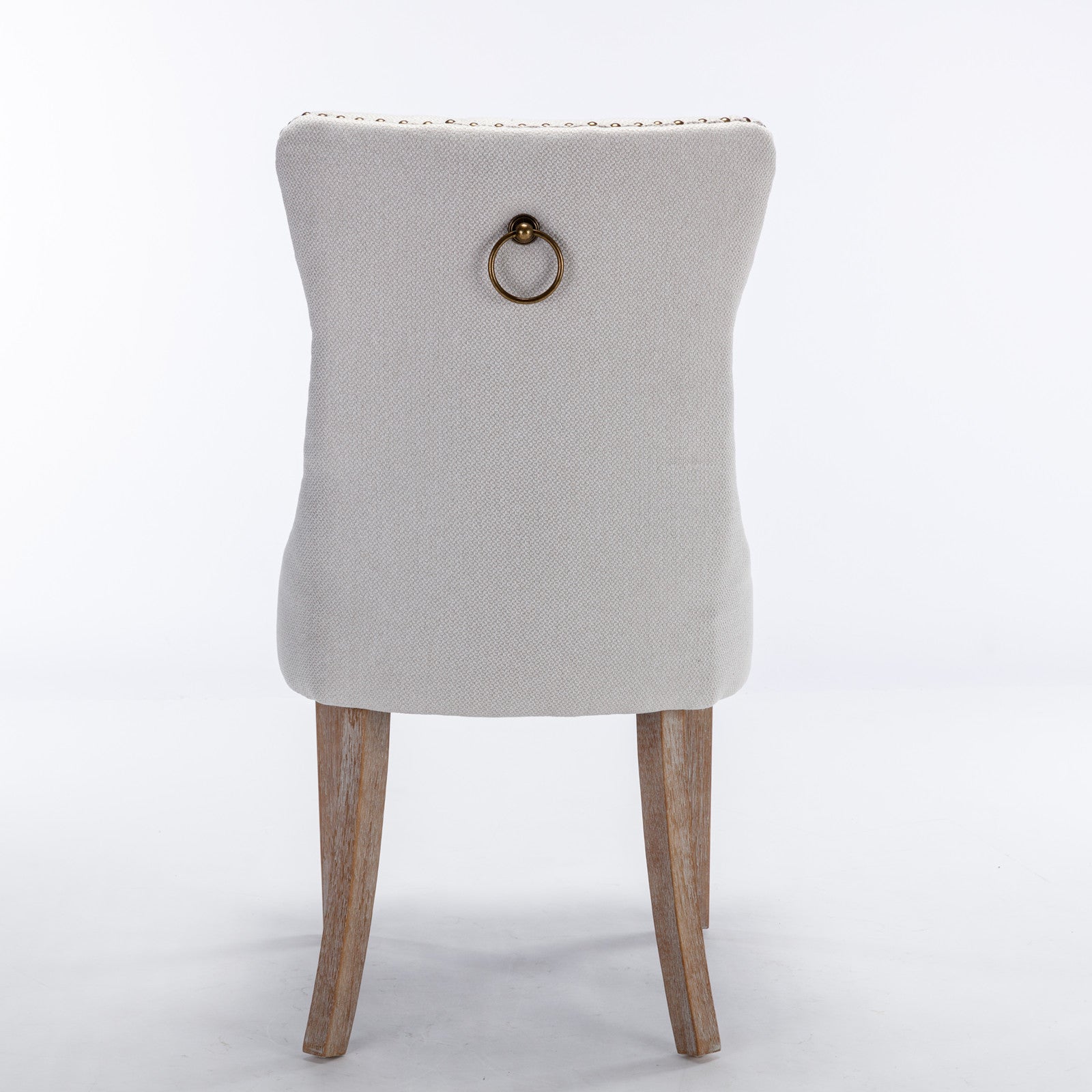 Nikki Collection Tufted Linen Dining Chair Nailhead Trim Wood Legs 2-Pcs Set - Beige - Clearance