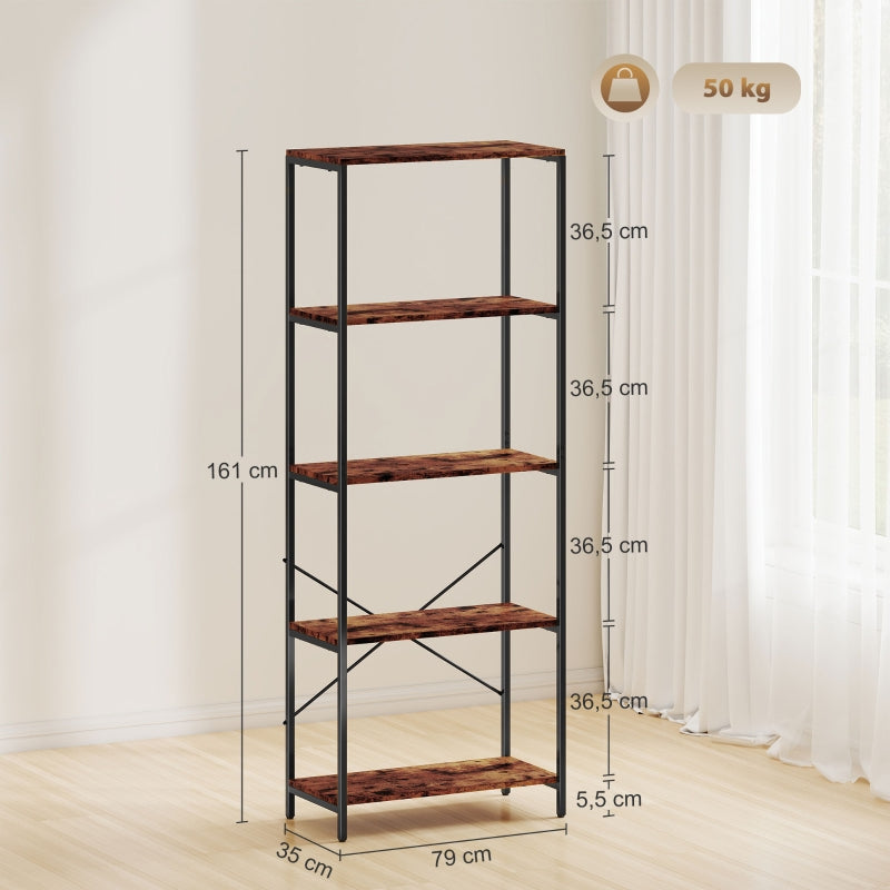 Bookshelf 5-Tier Metal Shelf Melamine Brown