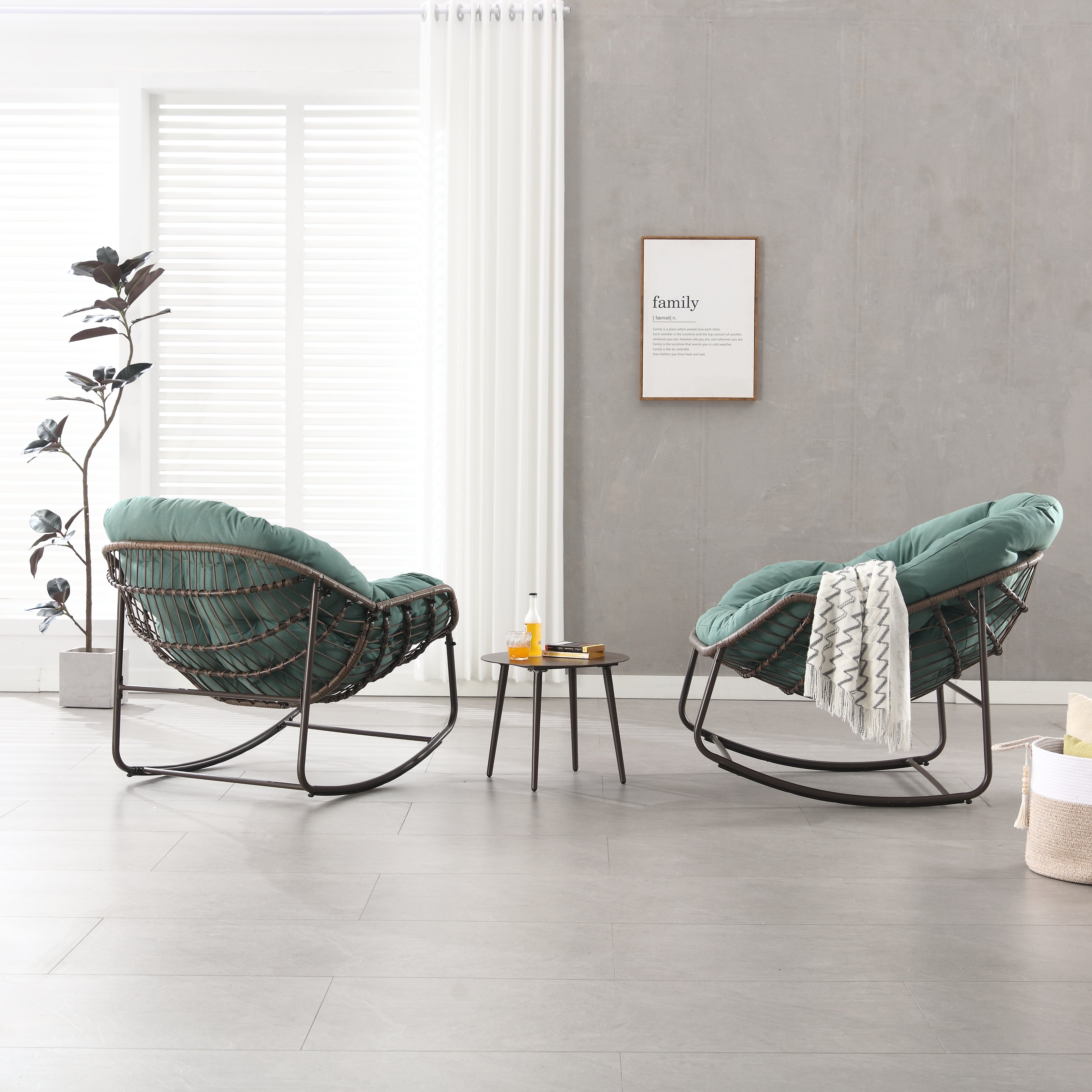 Outdoor Rocking Chair, Patio Oversized Wicker Egg, Light Green