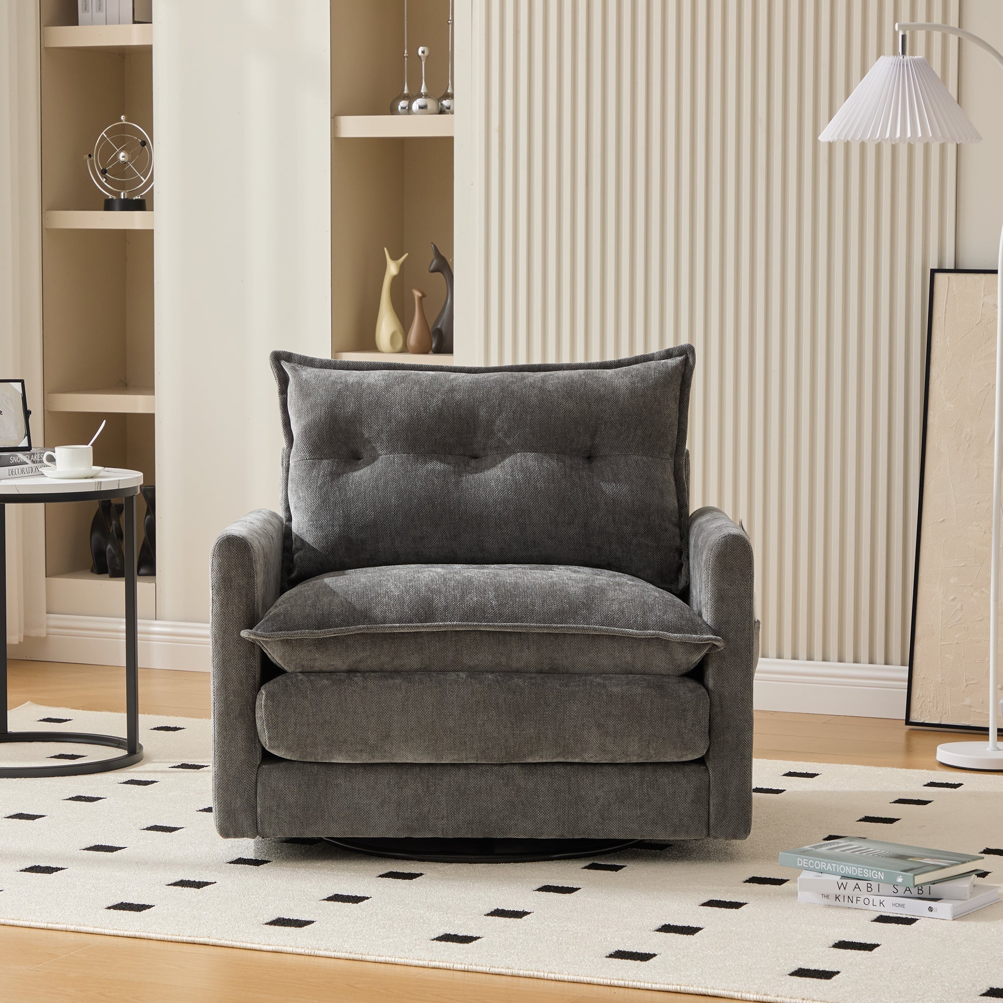 Lounge Chair, 360° Rotating Single Sofa with Armrests & Cushions, Modern Style
