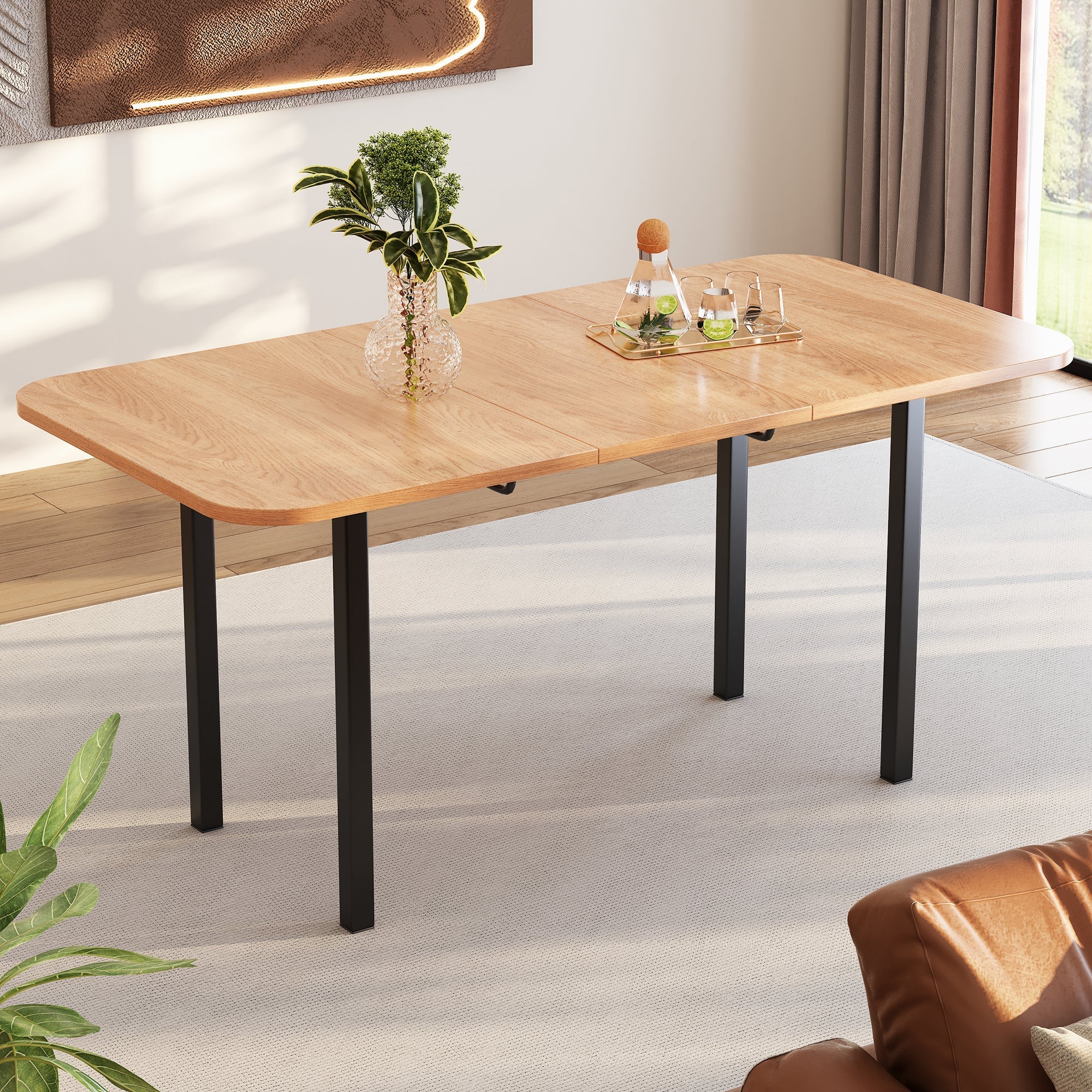 Classic Dining Table Extendable 120-160 cm 4-6 Seater - Natural Wood Finish