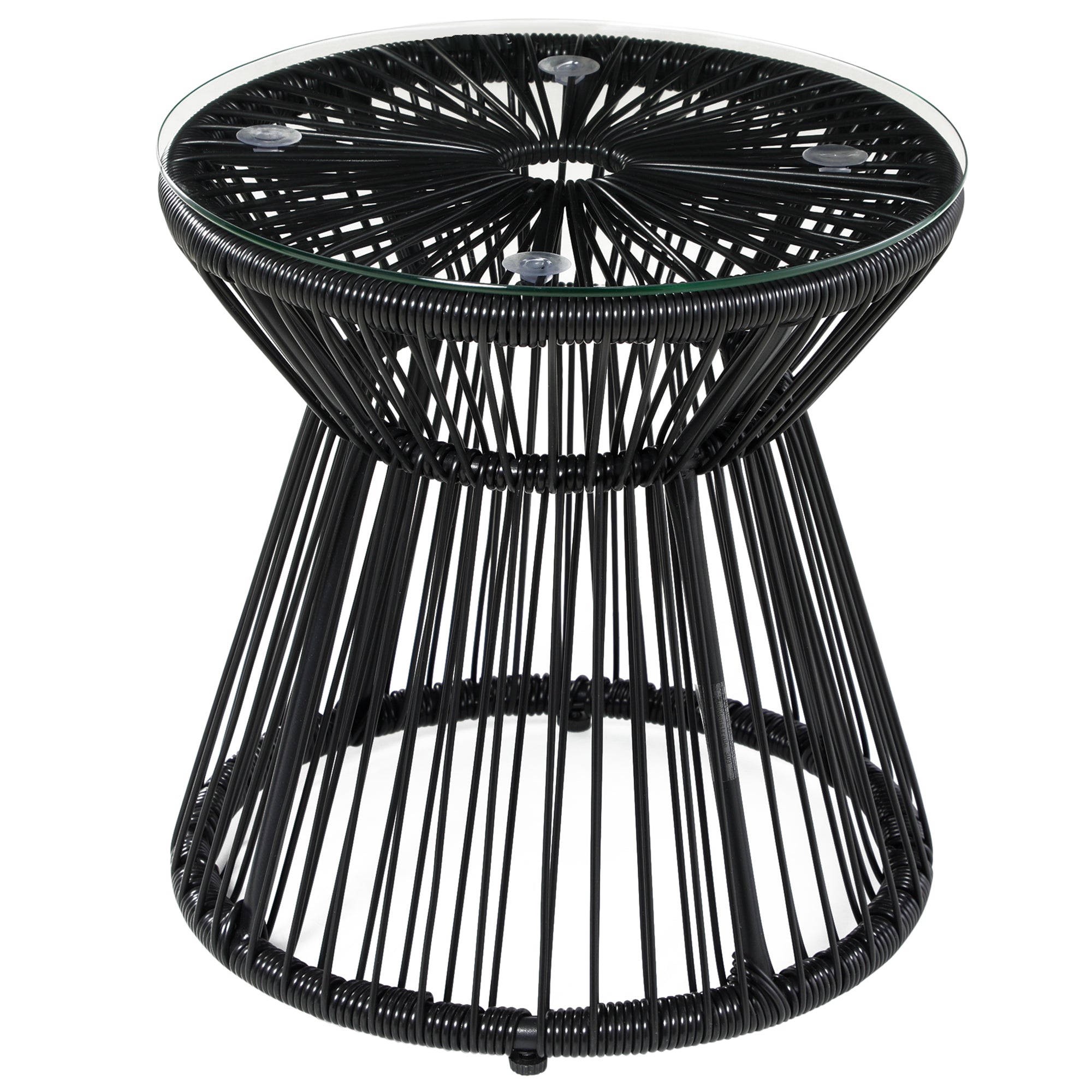 Round Garden Bistro Table, Hollow Drum Design Glass Top, Black