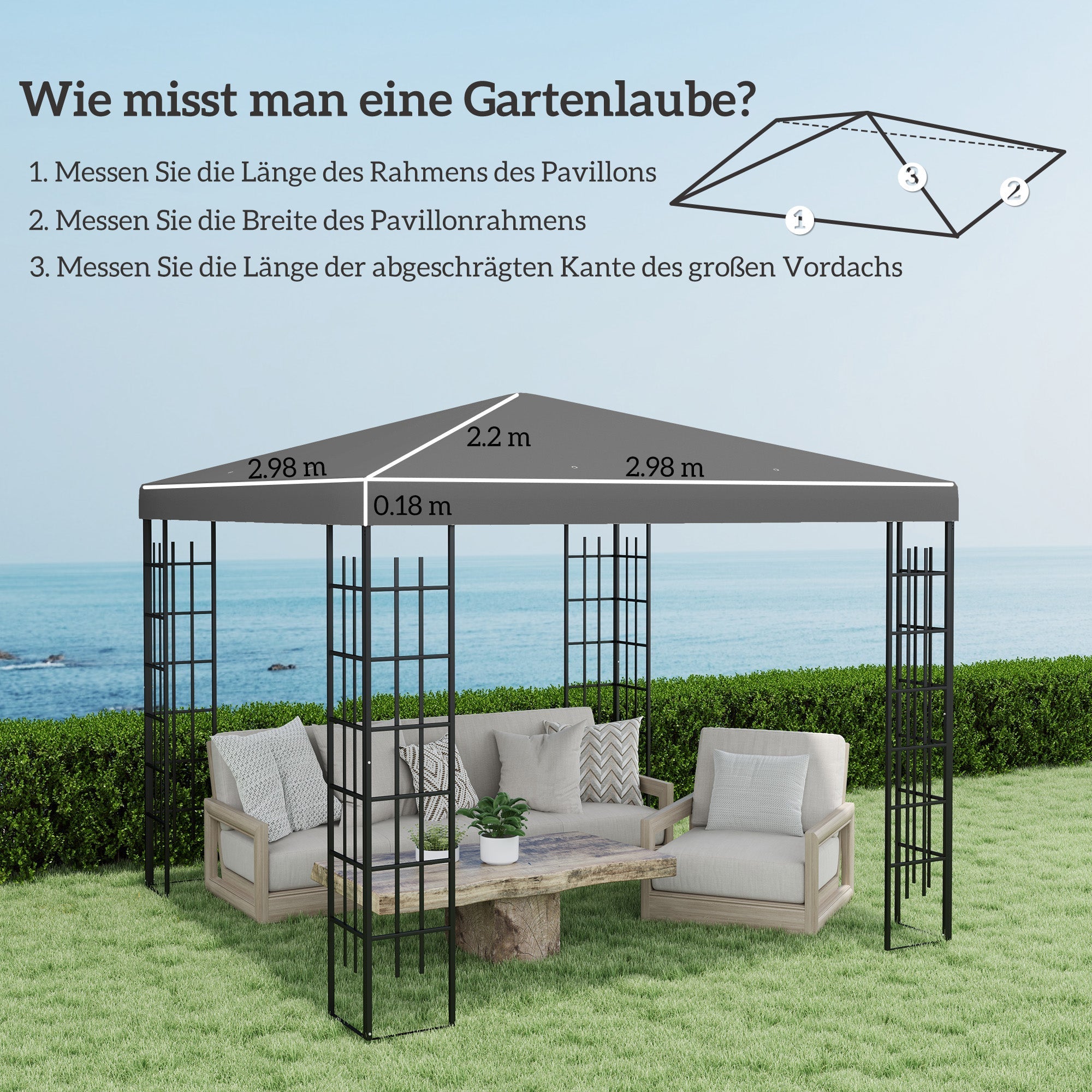 Outsuuny Replacement Gazebo Roof 3x3m Waterproof 370g/m², Dark Grey Oxford Fabric