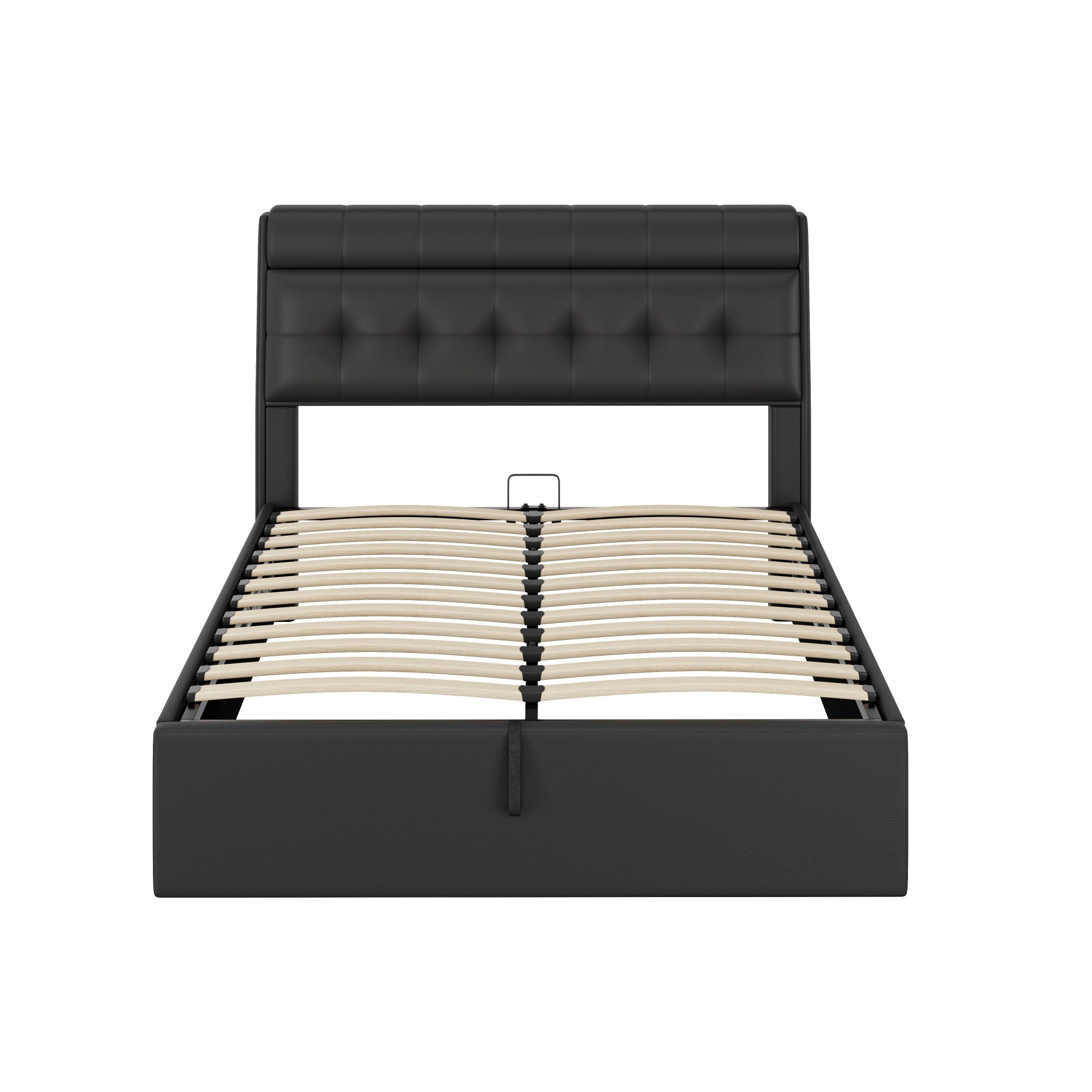 Upholstered Bed 140x200 Hydraulic Storage Concealed Headboard PU Black