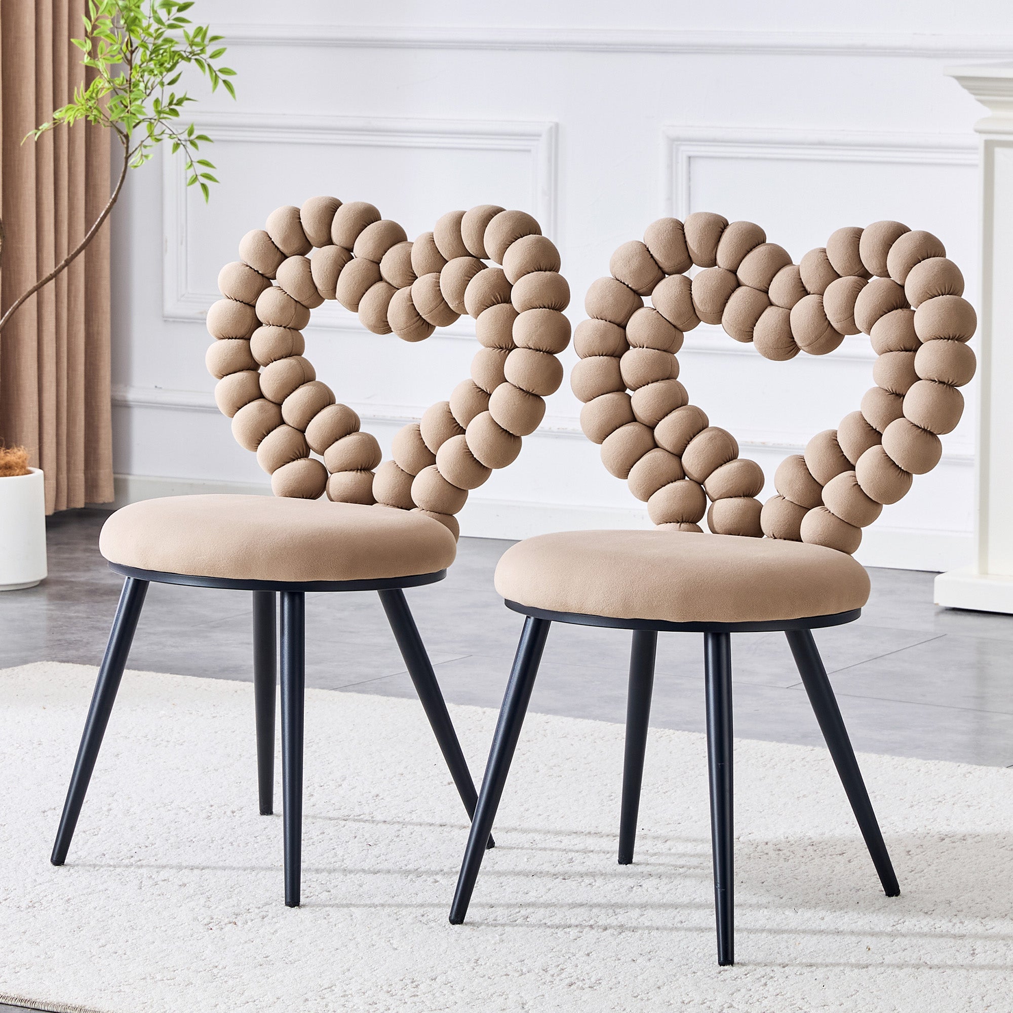 Dining Chairs Set of 2 Cutout Back Metal Legs - Camel Velvet