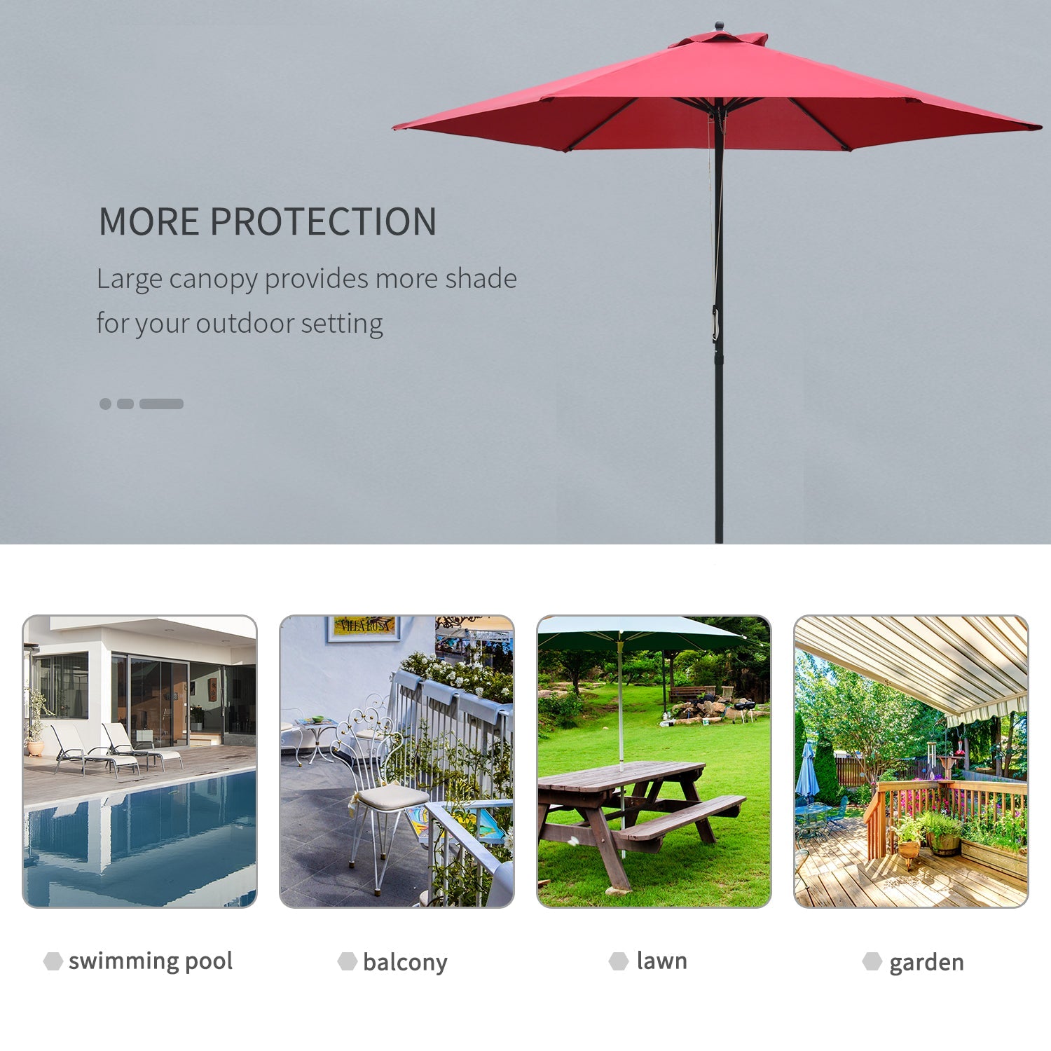 2.8m Garden Parasol Umbrella Round Outdoor Sun Shade Canopy Wine Red