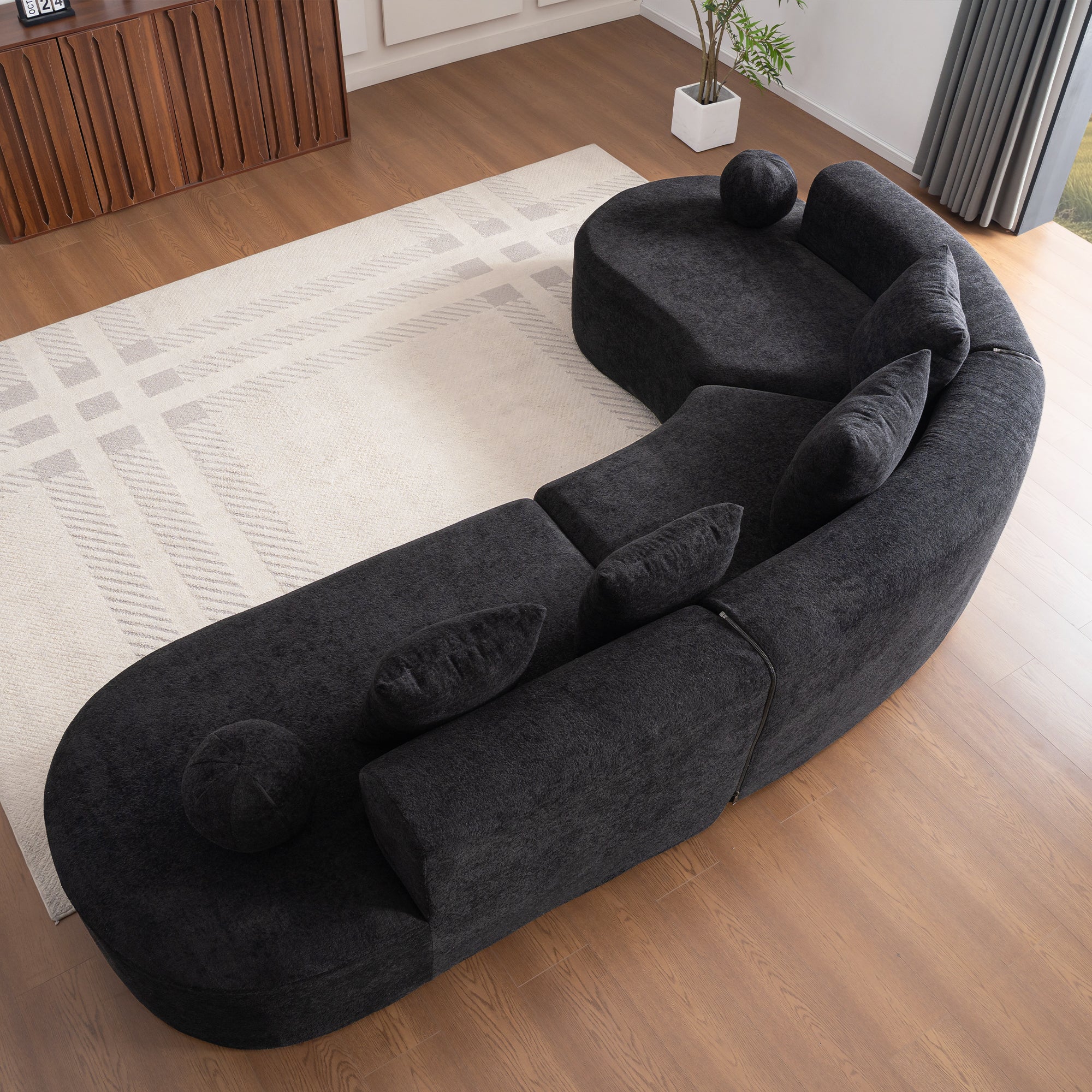 L-Shaped Sectional Cloud Sofa with Arched Design and Boneless Construction, White Fabric