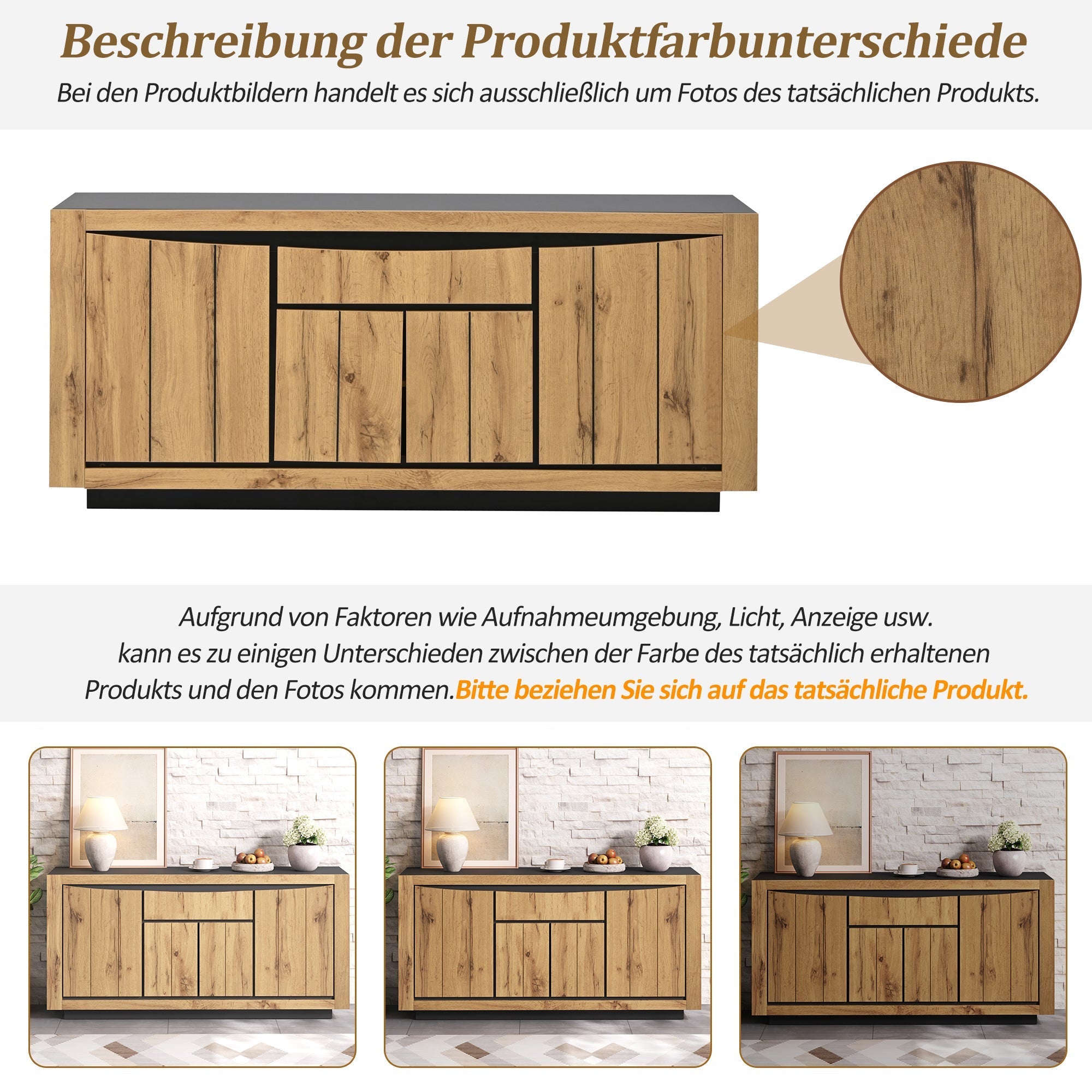Sideboard 140x52cm 4 Doors 1 Drawer Handleless Storage Wood/Black
