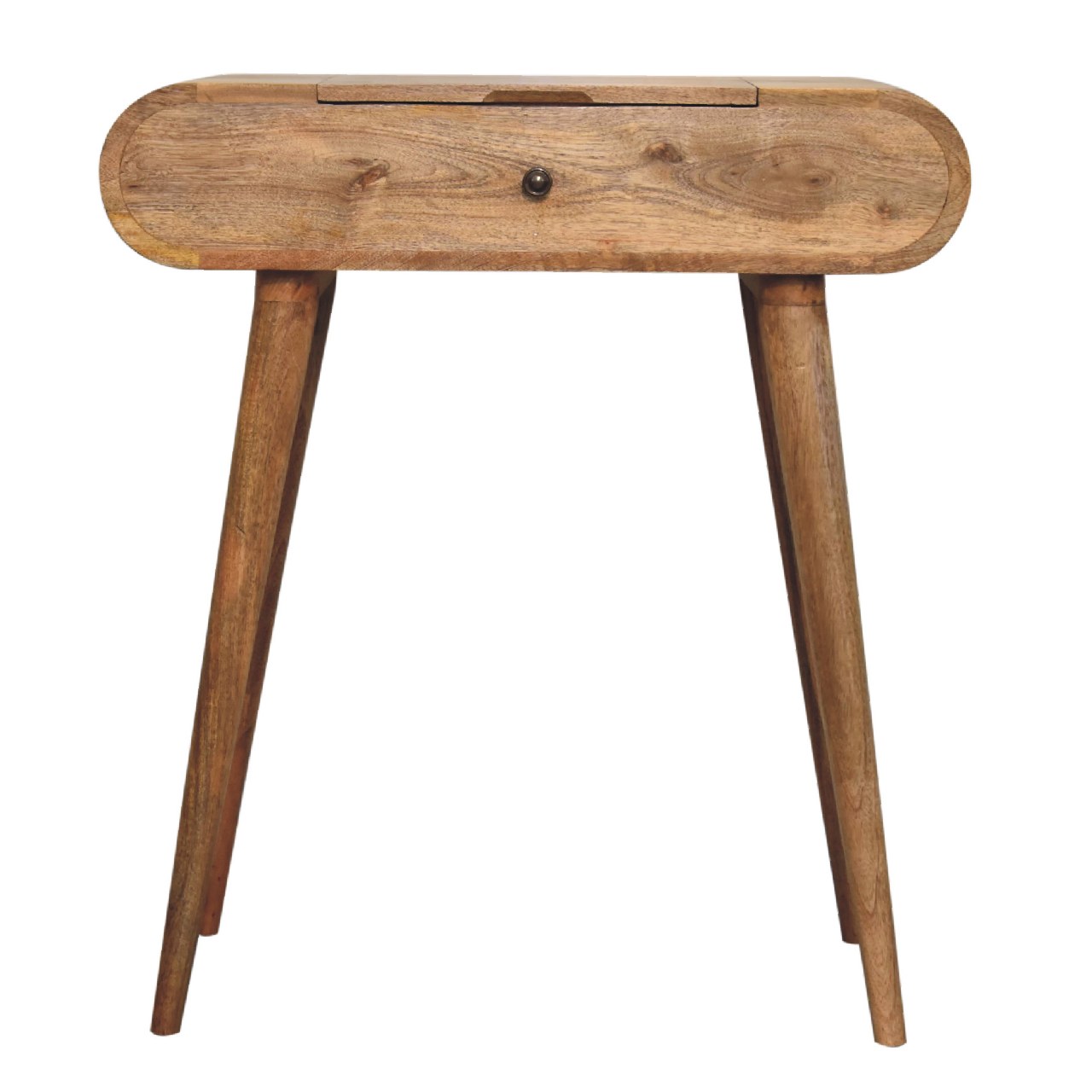Solid Wood Mini Round Dressing Table, 1 Drawer, Nordic Legs, Brown