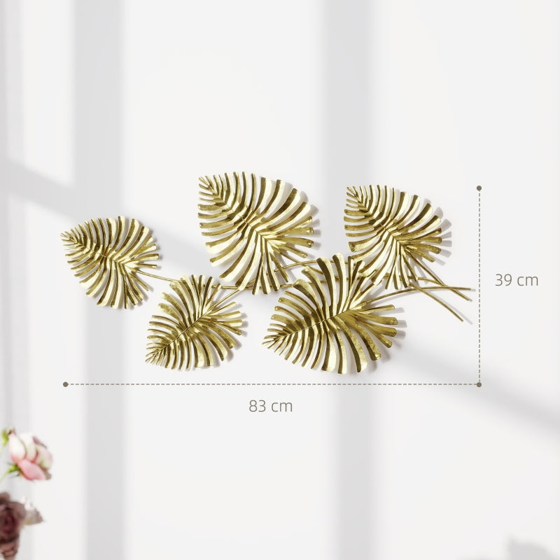 Wall Decor Set, Leaf Shape, Gold Metal