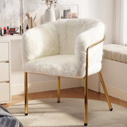 Leisure Chair, Single Dressing Dining Chair with 4 Metal Legs, Imitation Rabbit Down Beige