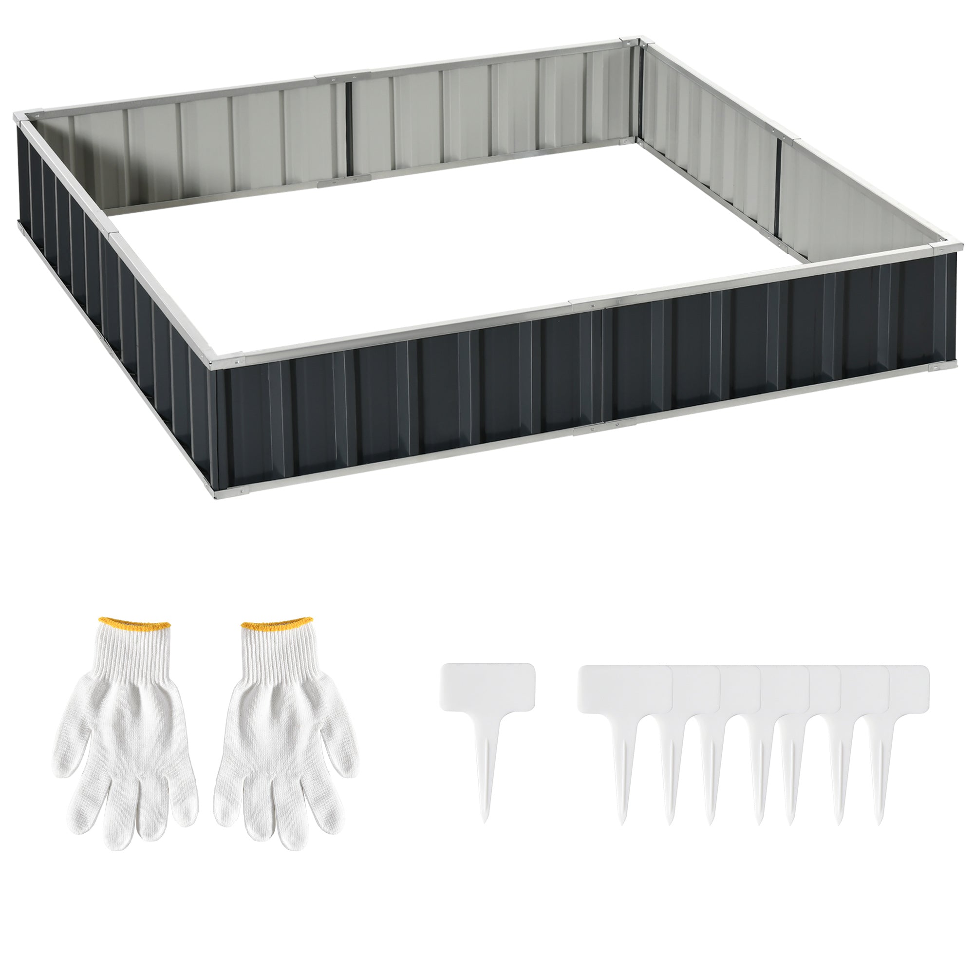 DIY Raised Garden Bed T-Shape, Plant Labels Gloves, Dark Grey Steel