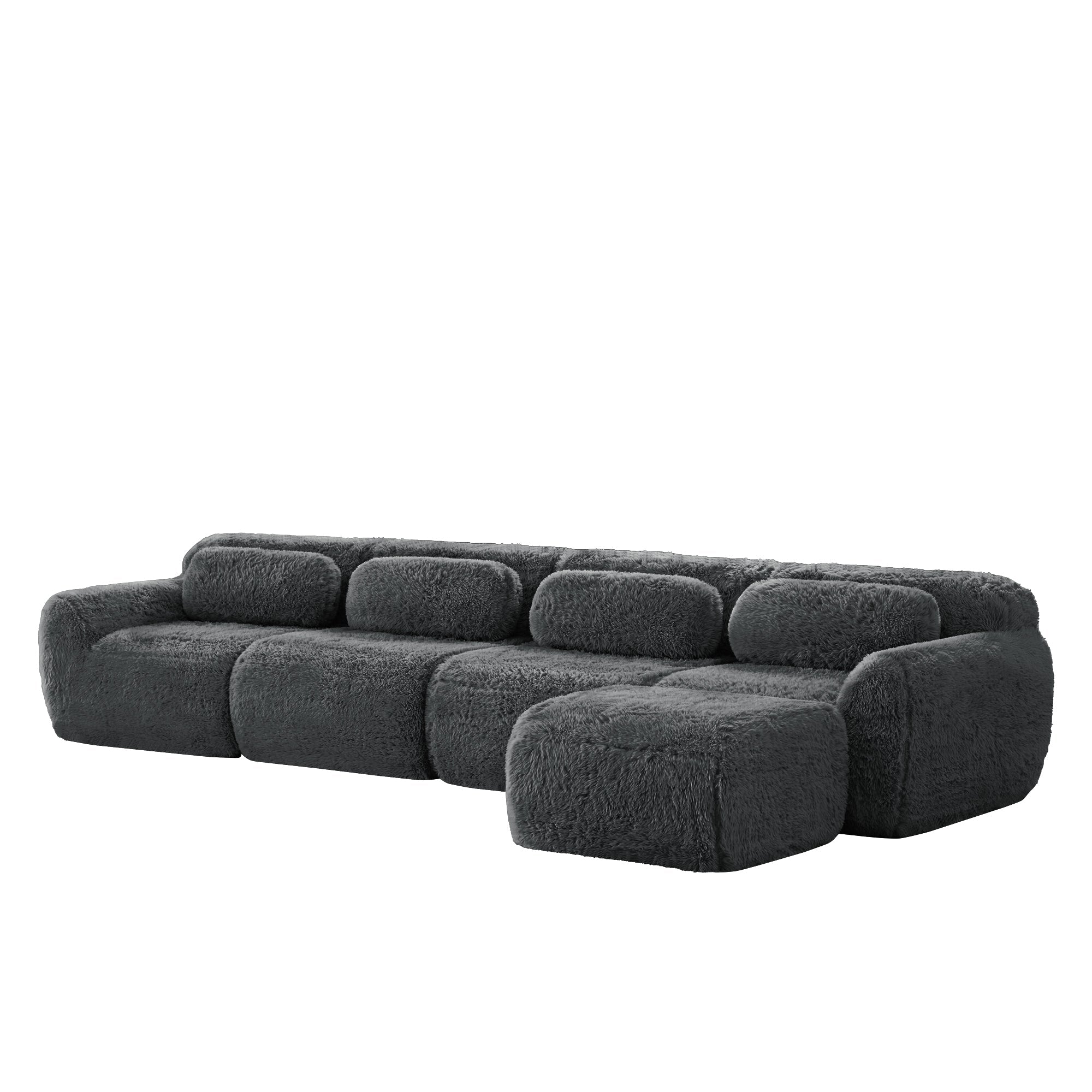 4-Seater L-Shaped Modular Sofa Chaise Lounge No Assembly Premium Plush Grey