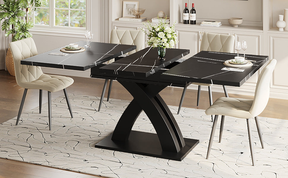 Extendable Dining Table, 120(160) cm Wooden Black Lacquered
