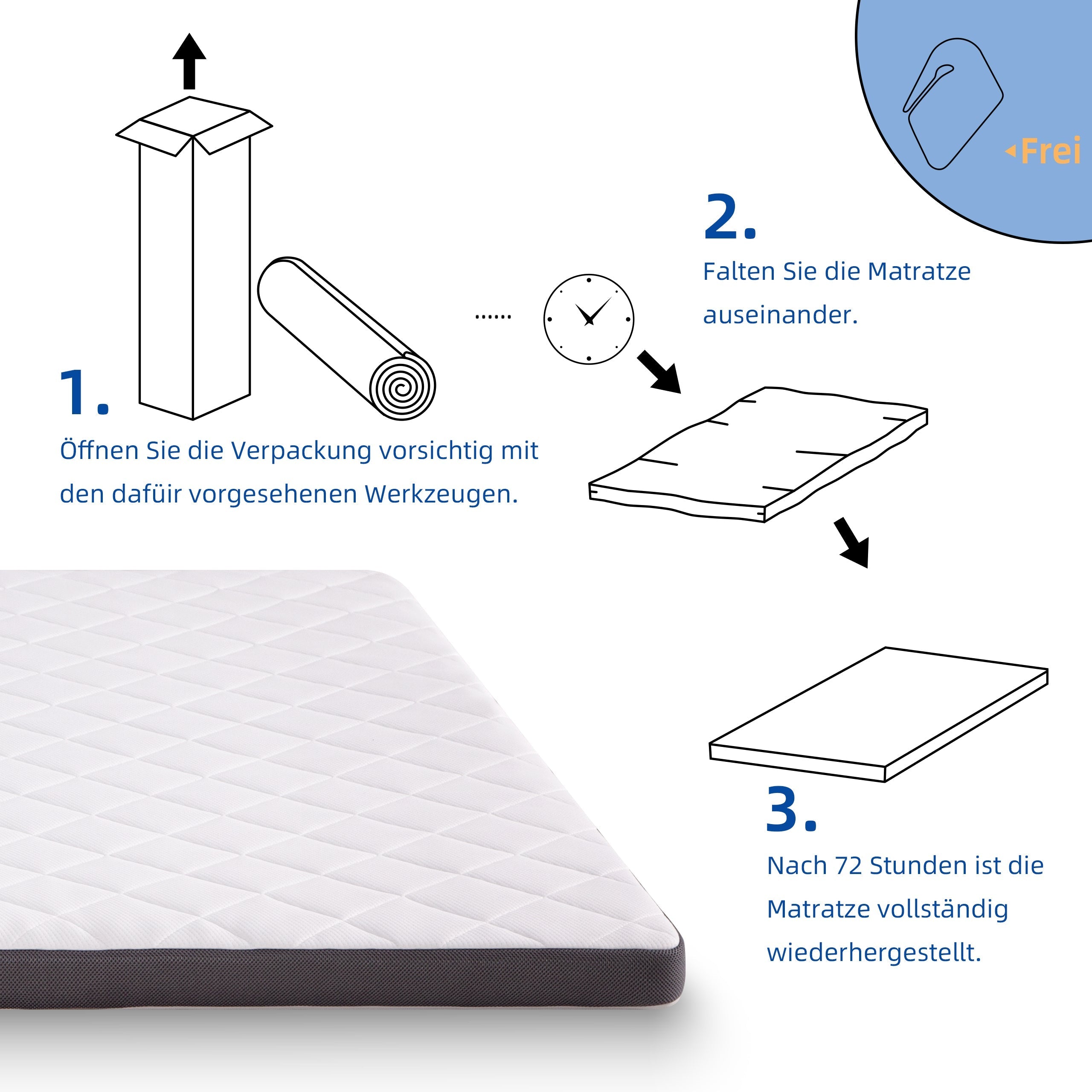 Comfortable Mattress H3, 180x200cm Medium Strength Oeko TEX Certified Foam