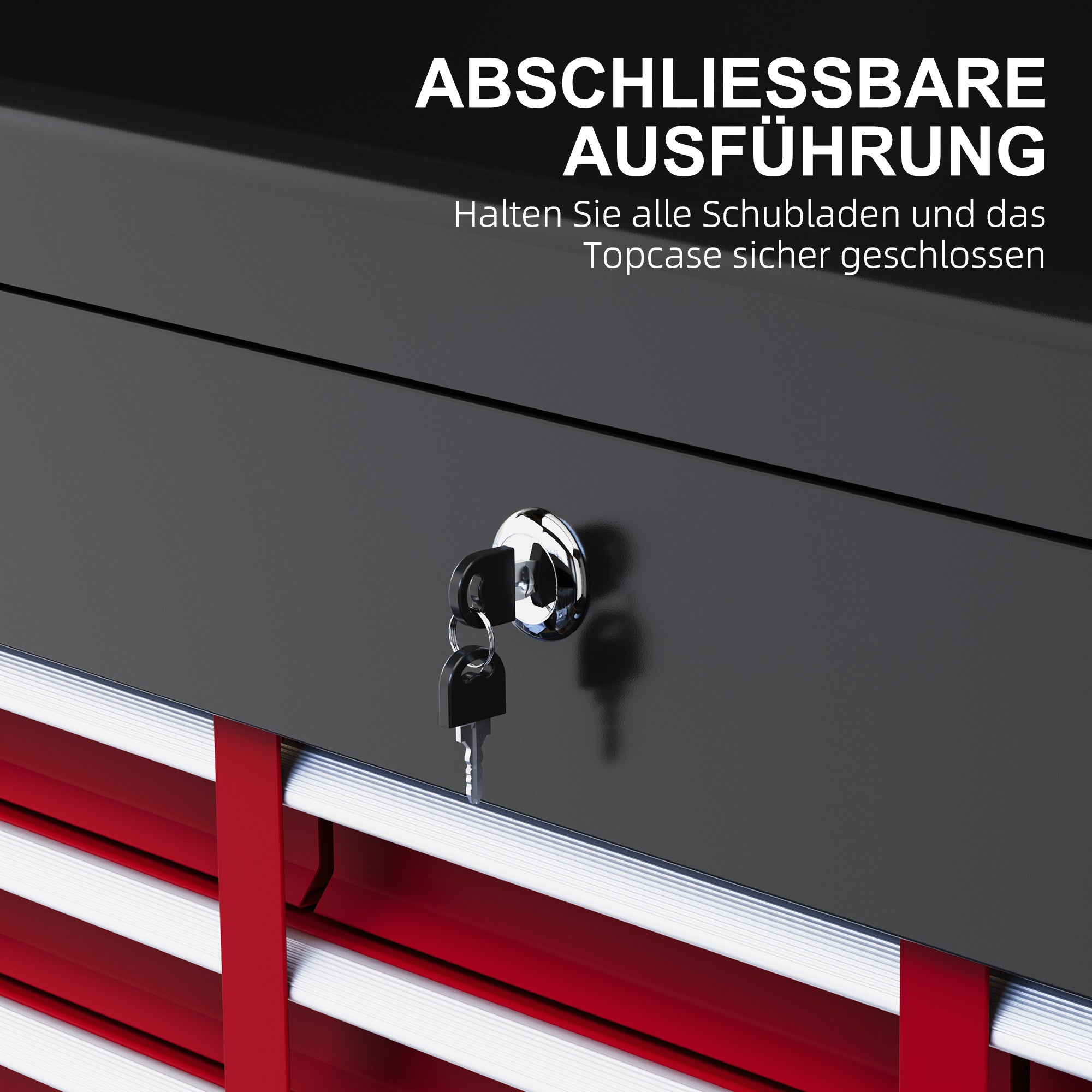 Tool box 6 drawers with lock and handle, steel red and black