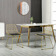 Luxurious Dining Chairs Set of 2, Metal Wire, Removable Cushion, Cut-out Back, Gold Tone